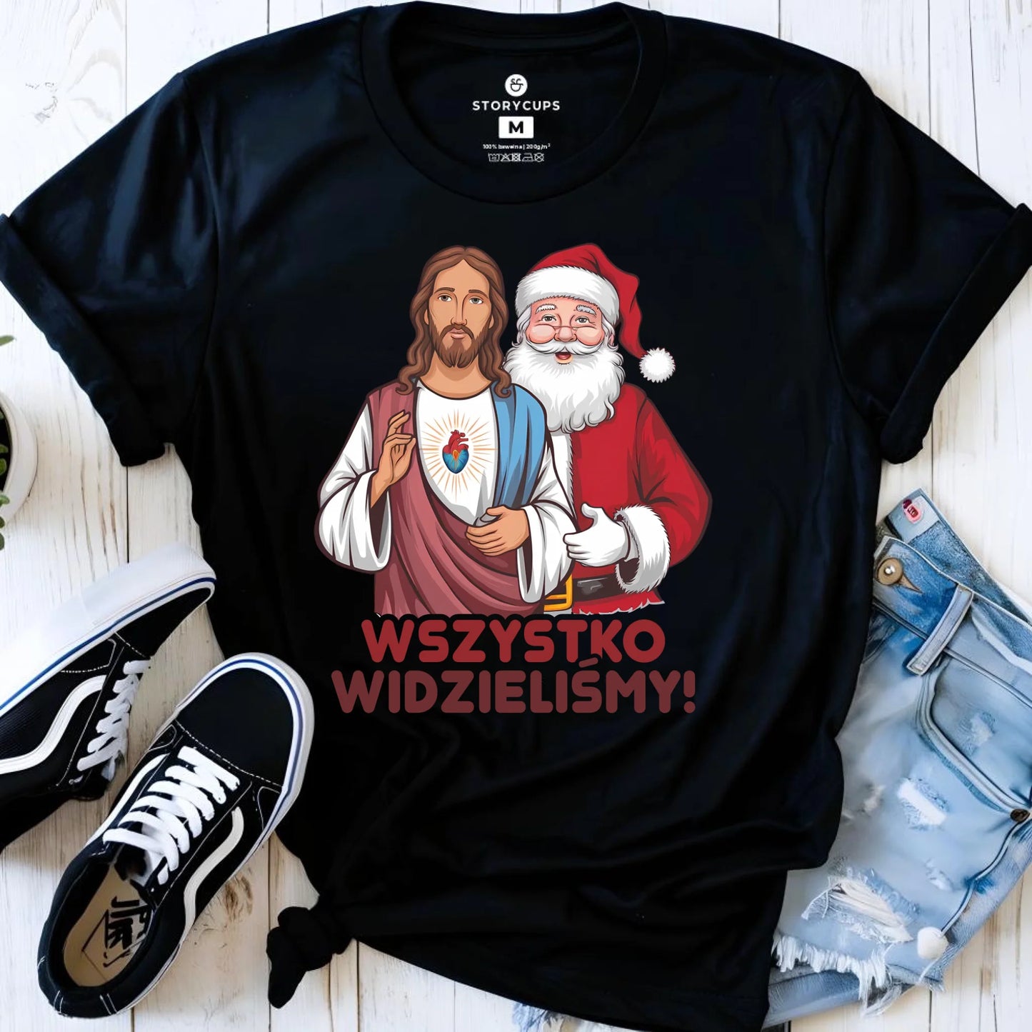 Koszulka damska świąteczna - Jezus i Mikołaj Wszystko widzieliśmy BN89 - StoryCups.pl