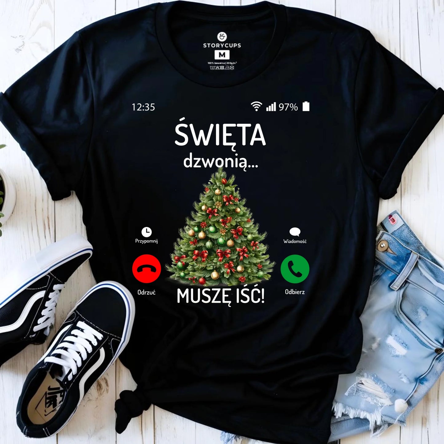 Koszulka damska świąteczna - Choinka Święta dzwonią muszę iść BN124 - StoryCups.pl