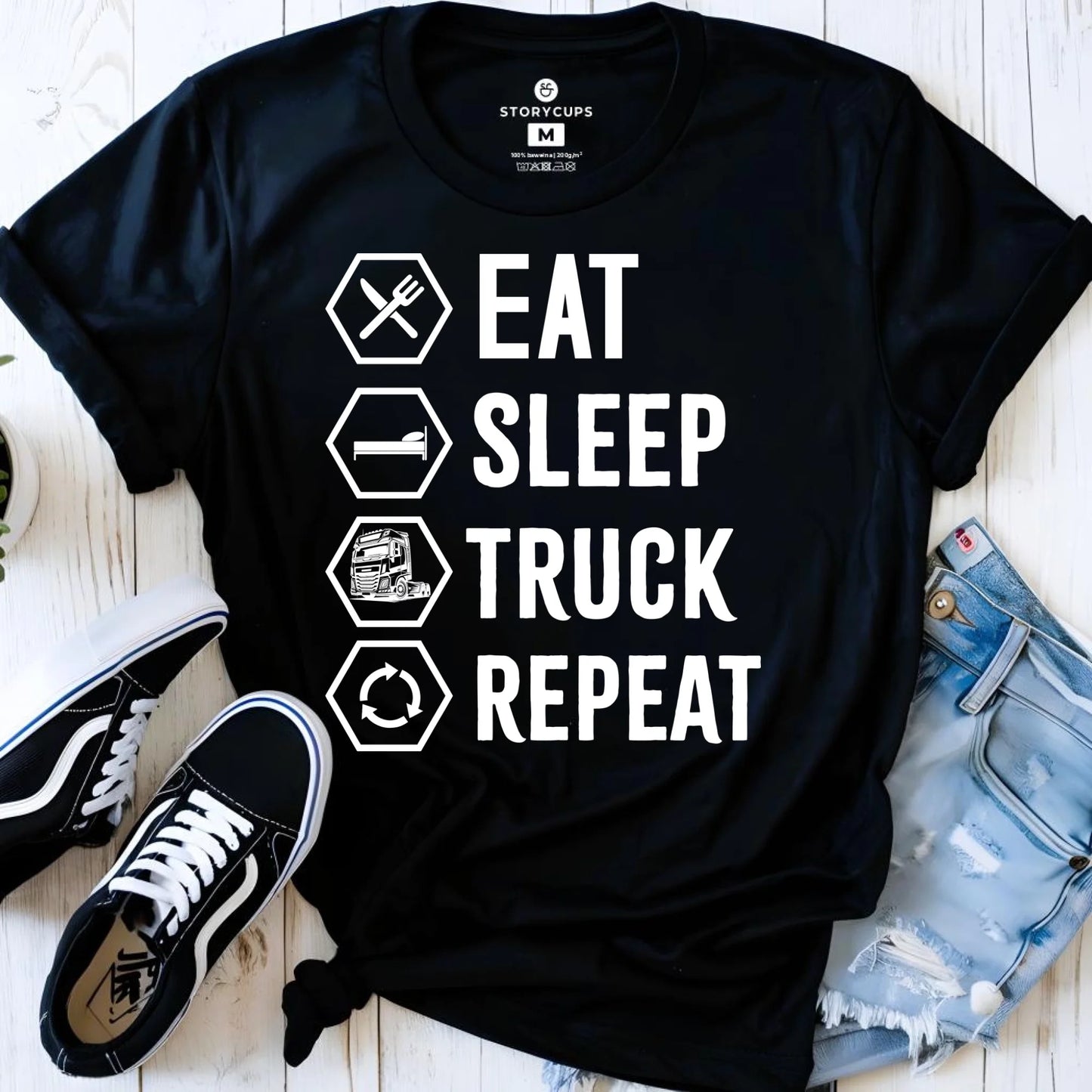 Koszulka damska dla kierowcy ciężarówki - Eat Sleep Truck Repeat ZKT05 - StoryCups.pl