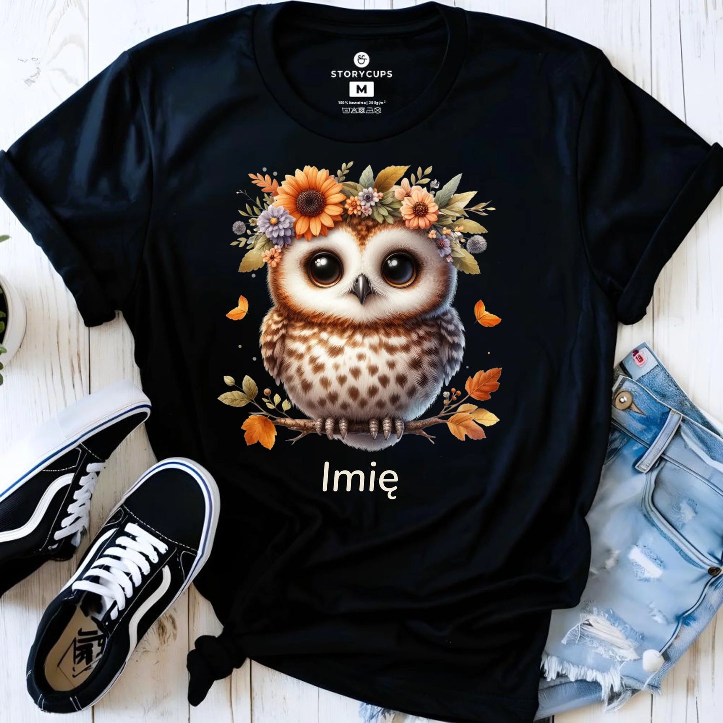 Koszulka damska jesienna - Sowa w kwiatach JS32 - StoryCups.pl