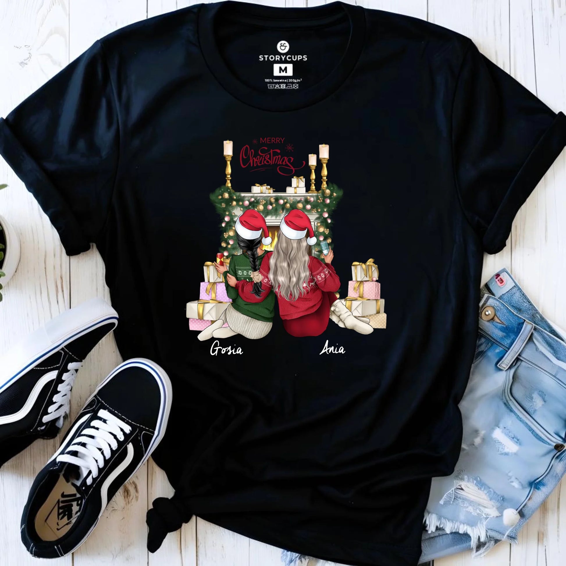 Koszulka damska świąteczna - prezent dla przyjaciółki - personalizowane postacie 2-4 osoby PR04 - StoryCups.pl