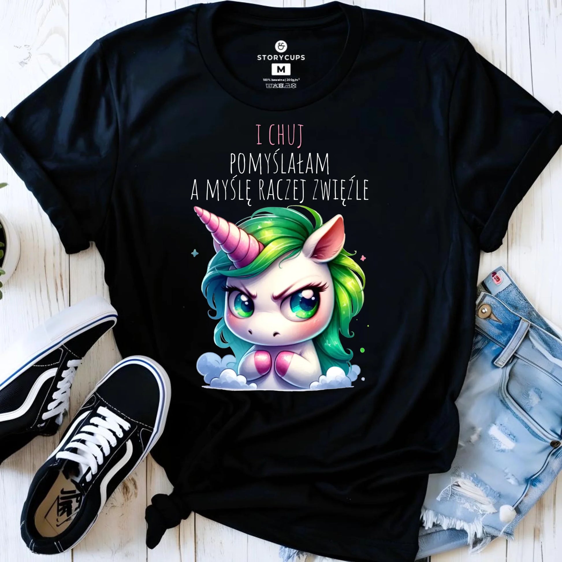 Koszulka damska z jednorożcem – I ch*j pomyślałam – bez cenzury DZ12 - StoryCups.pl