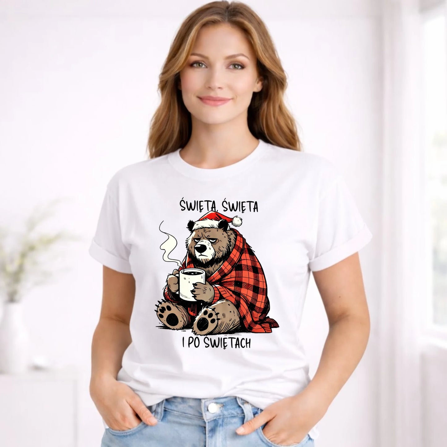 Koszulka damska świąteczna - Miś Święta, święta i po świętach BN16 - StoryCups.pl