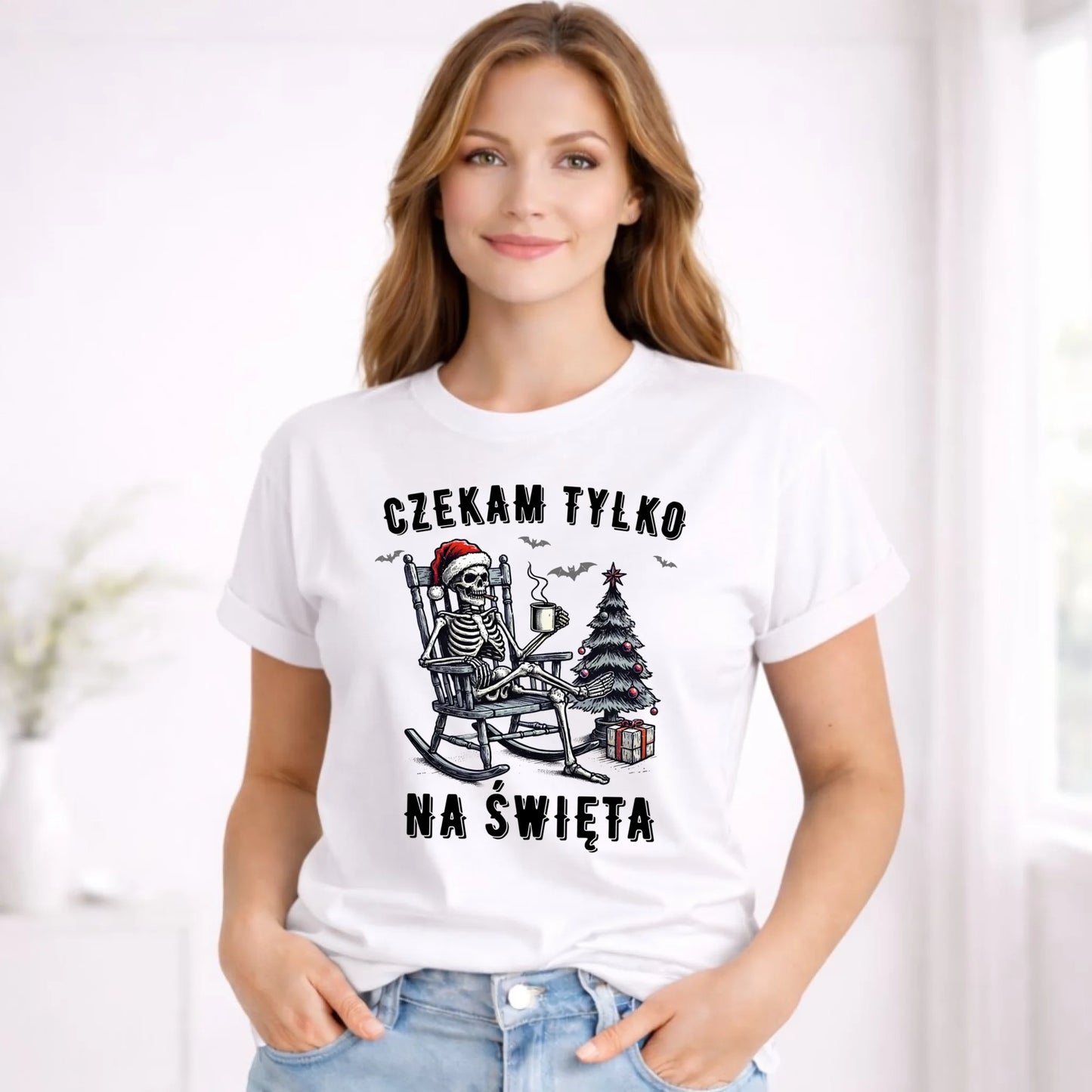 Koszulka damska świąteczna - Czekam tylko na święta BN56 - StoryCups.pl