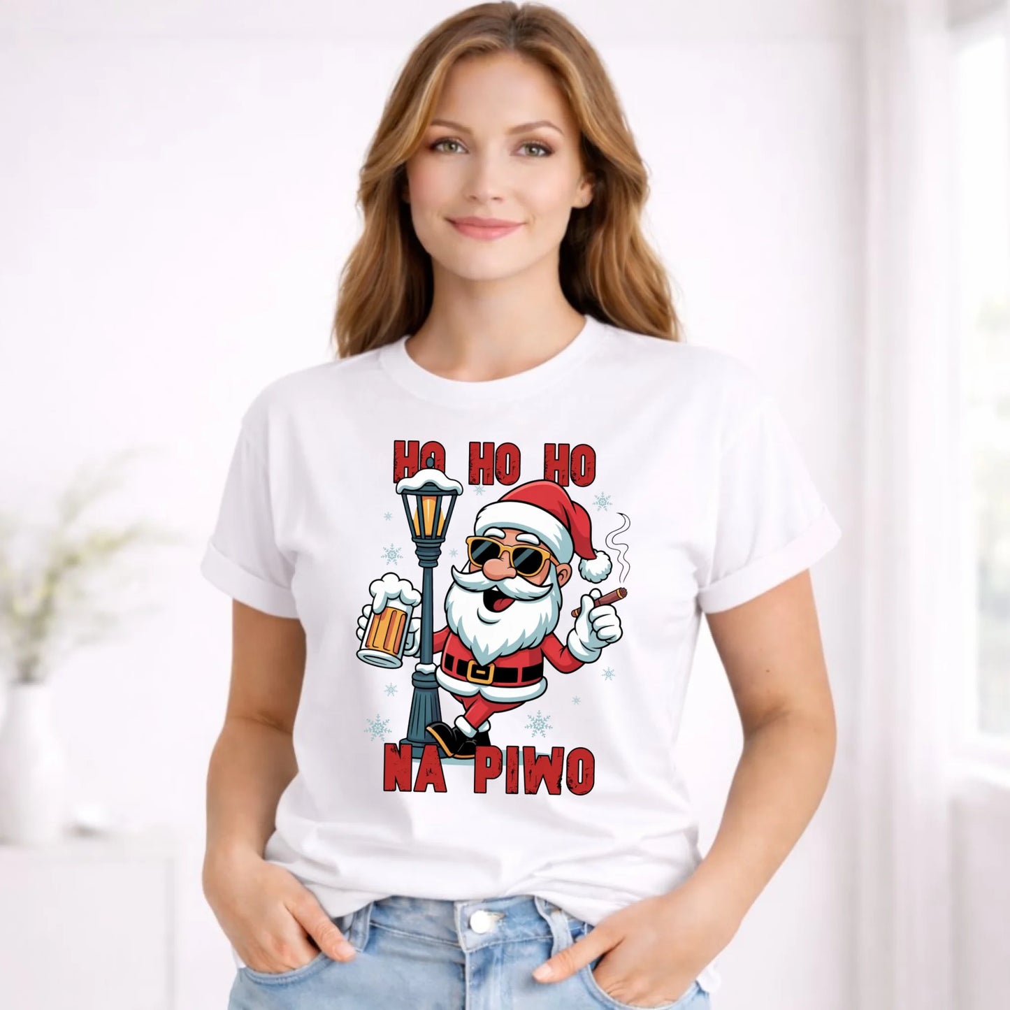 Koszulka damska świąteczna - Mikołaj Ho ho ho na piwo BN64 - StoryCups.pl