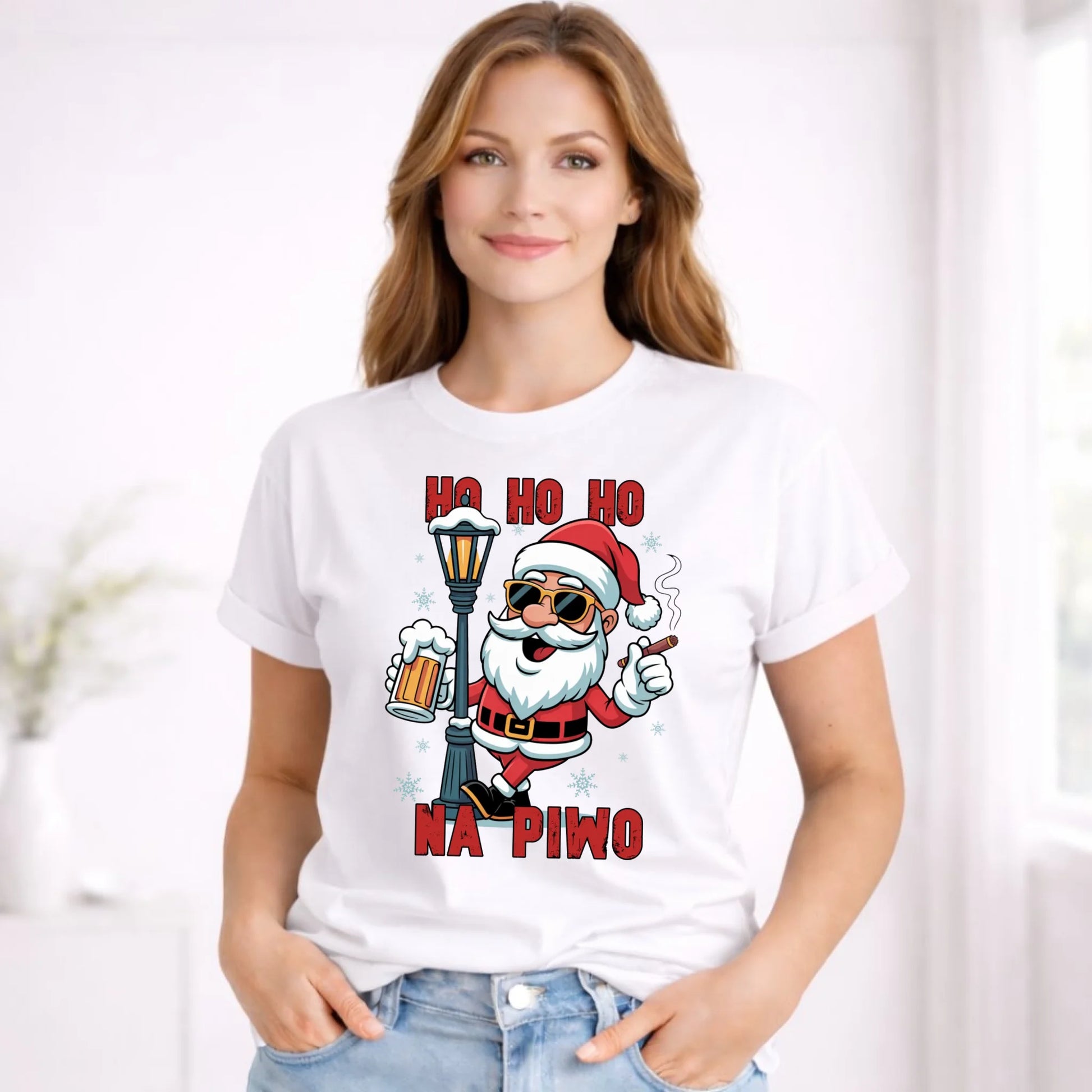 Koszulka damska świąteczna - Mikołaj Ho ho ho na piwo BN64 - StoryCups.pl