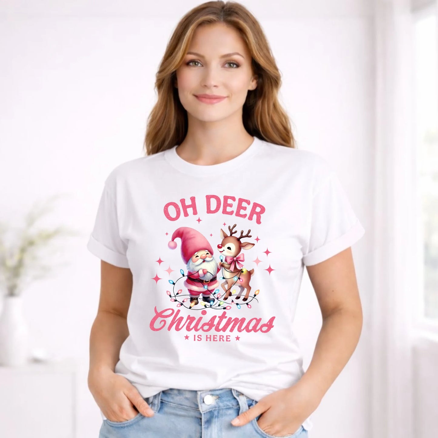 Koszulka damska świąteczna - Oh deer Christmas is here BN59 - StoryCups.pl