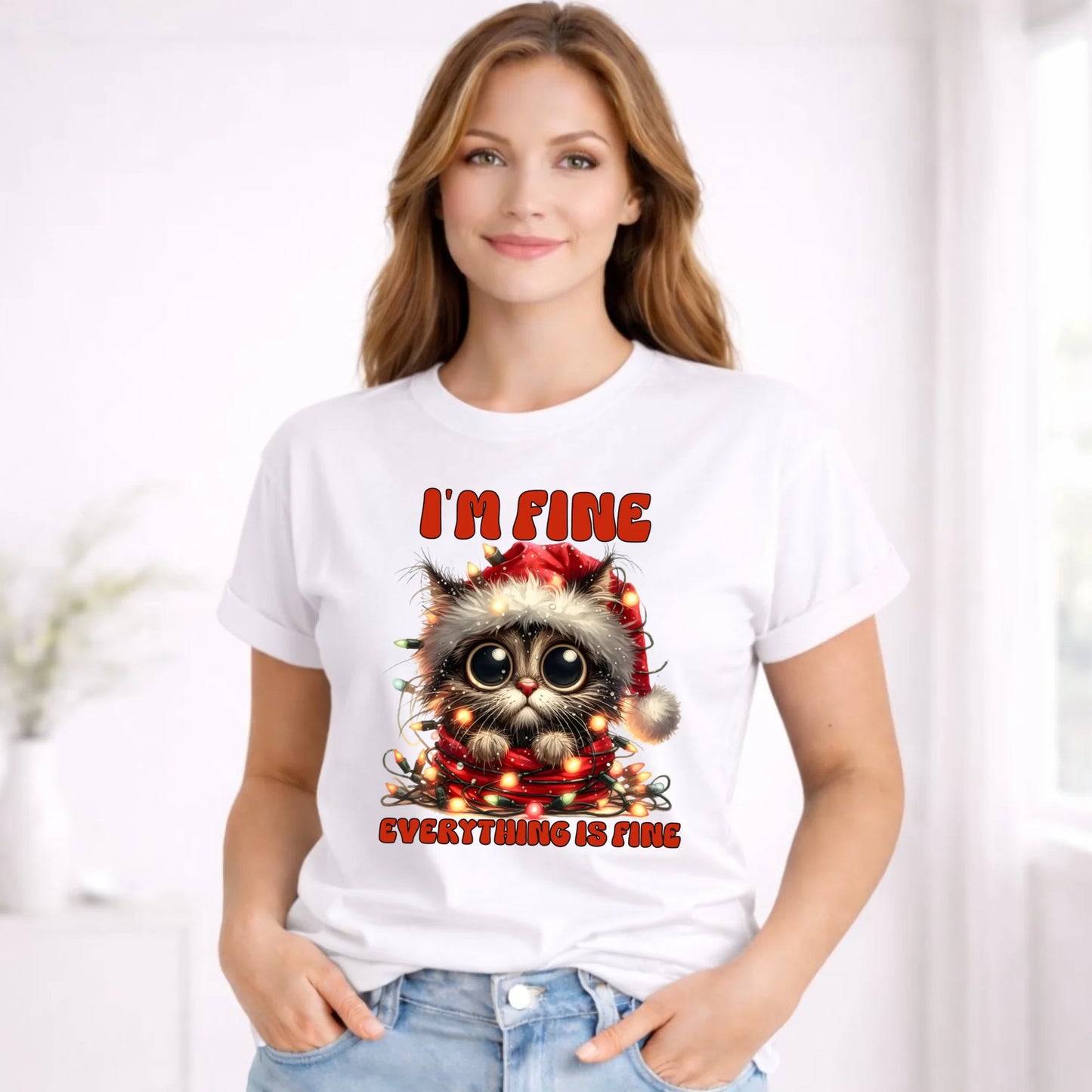 Koszulka damska świąteczna - Kotek I'm fine everything is fine BN67 - StoryCups.pl
