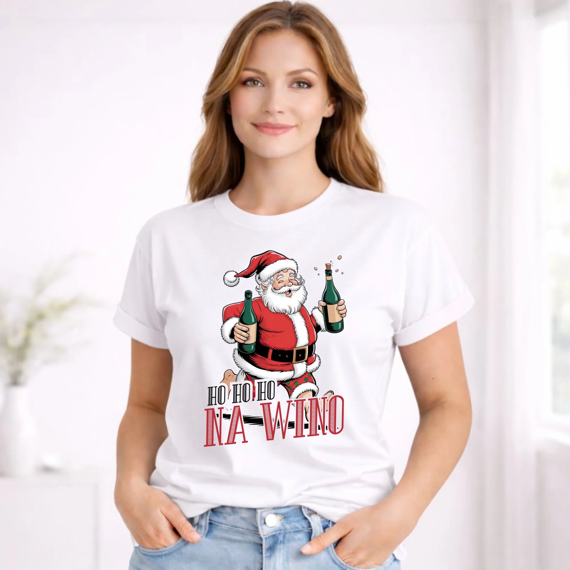 Koszulka damska świąteczna - Mikołaj Ho ho ho na wino BN61 - StoryCups.pl