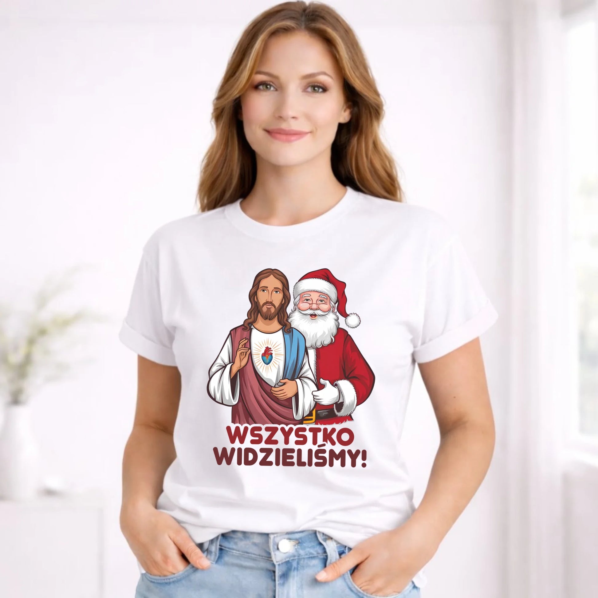 Koszulka damska świąteczna - Jezus i Mikołaj Wszystko widzieliśmy BN89 - StoryCups.pl