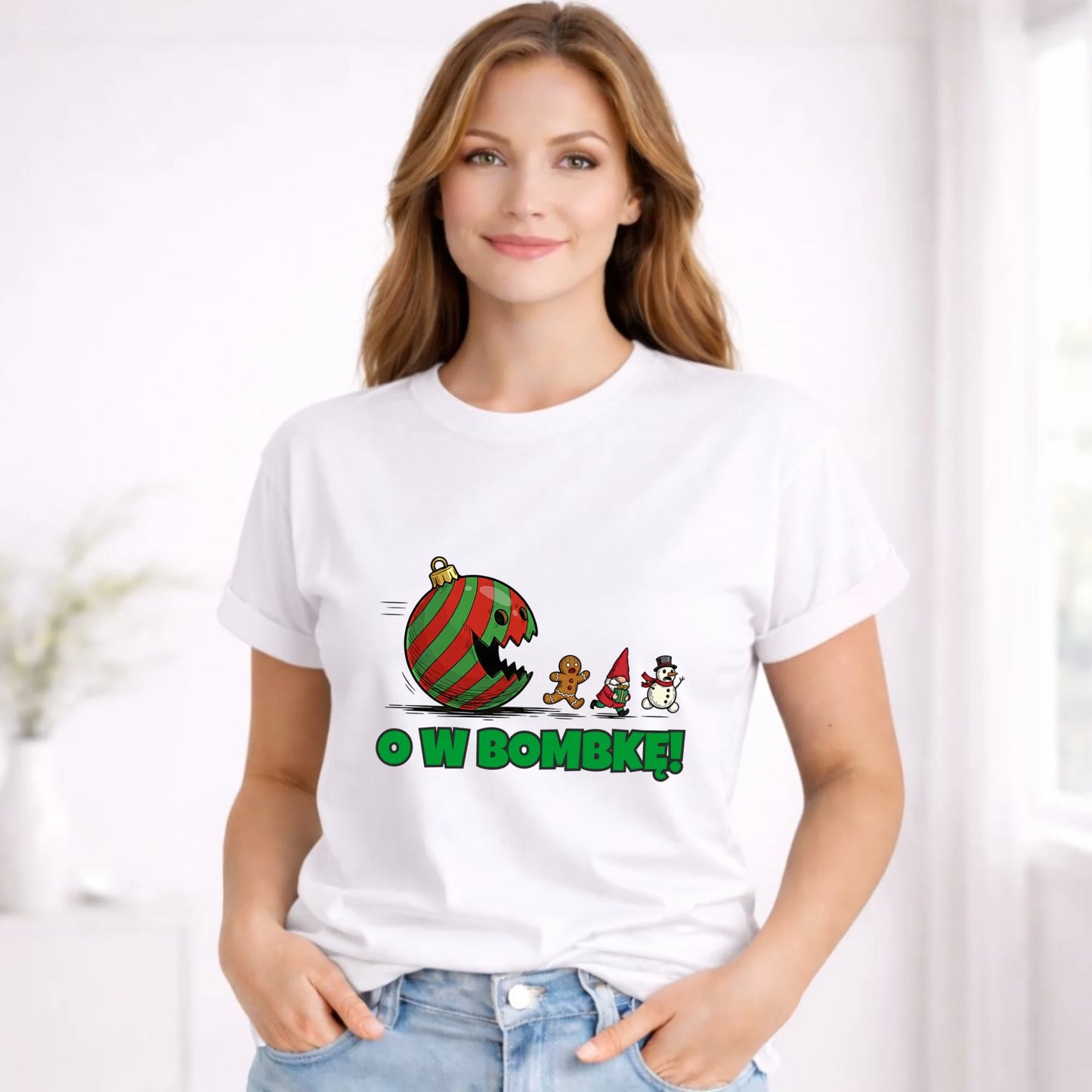 Koszulka damska świąteczna - O w bombkę BN142 - StoryCups.pl