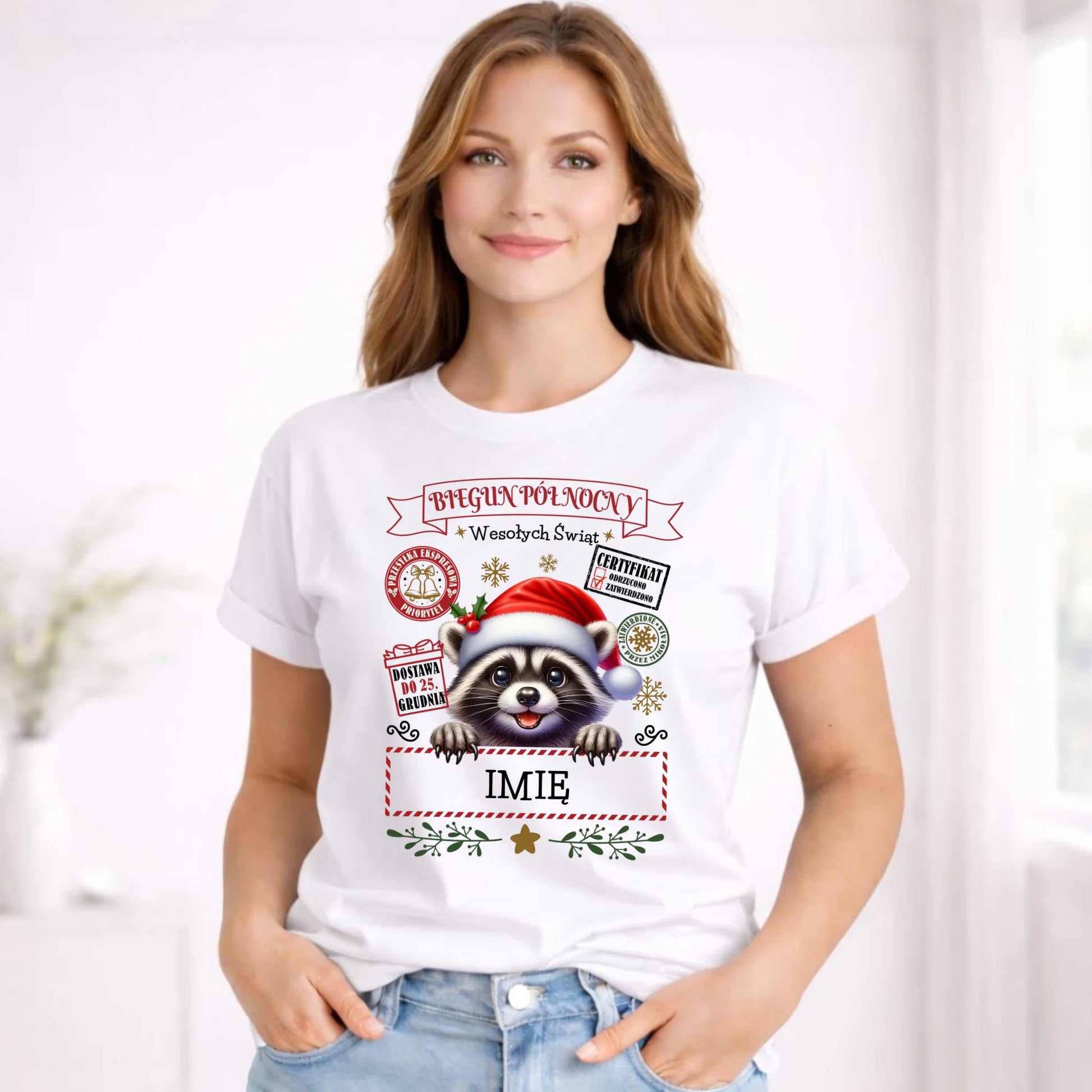 Koszulka damska świąteczna - Szop Paczka od Mikołaja - personalizowana BN145 - StoryCups.pl