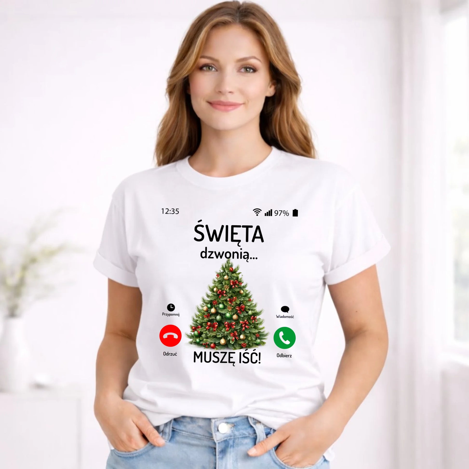 Koszulka damska świąteczna - Choinka Święta dzwonią muszę iść BN124 - StoryCups.pl