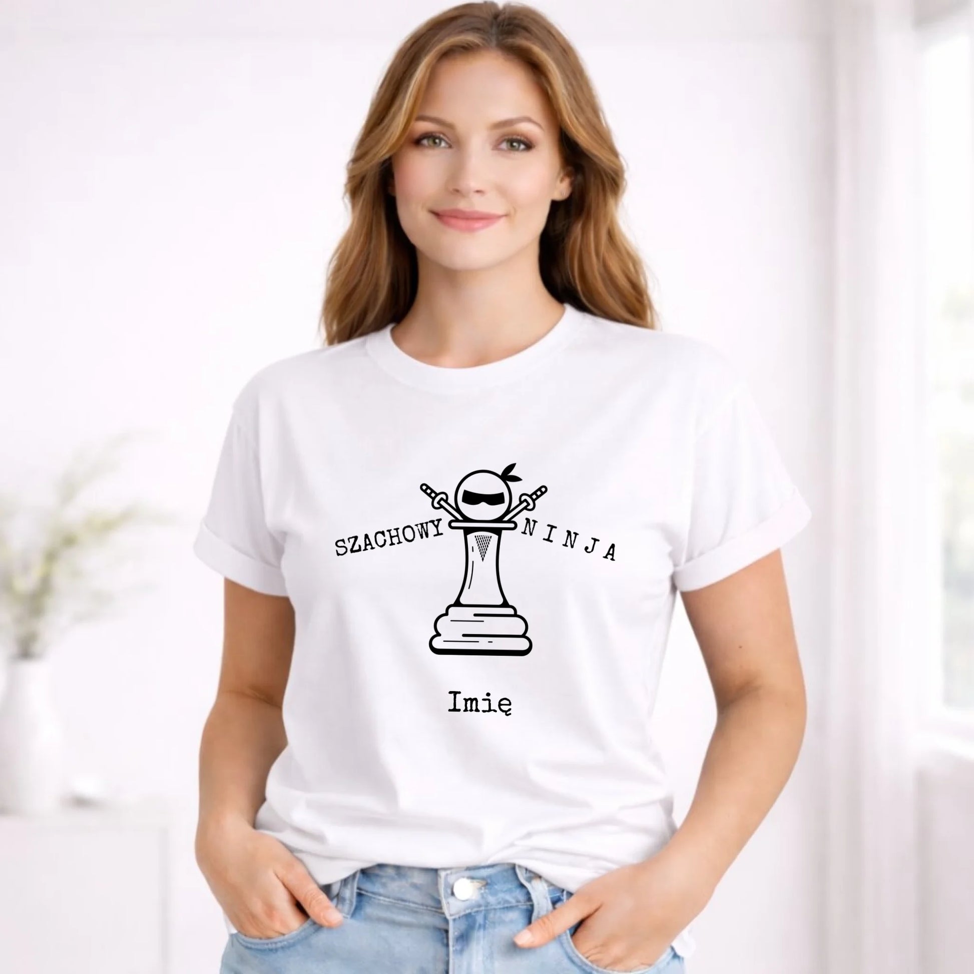 Koszulka damska dla szachisty - Szachowy ninja - personalizowana HSZ01 - StoryCups.pl