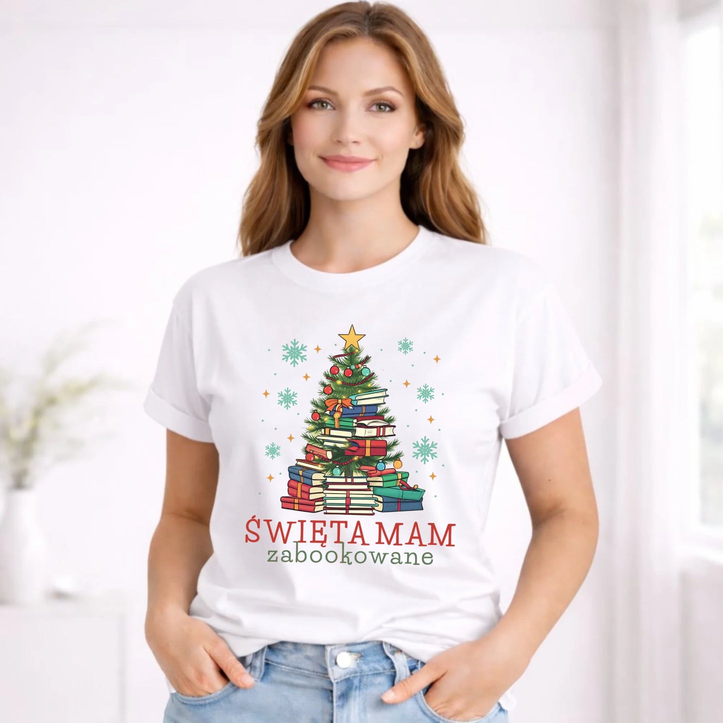 Koszulka damska świąteczna - Święta mam zabookowane BN05 - StoryCups.pl