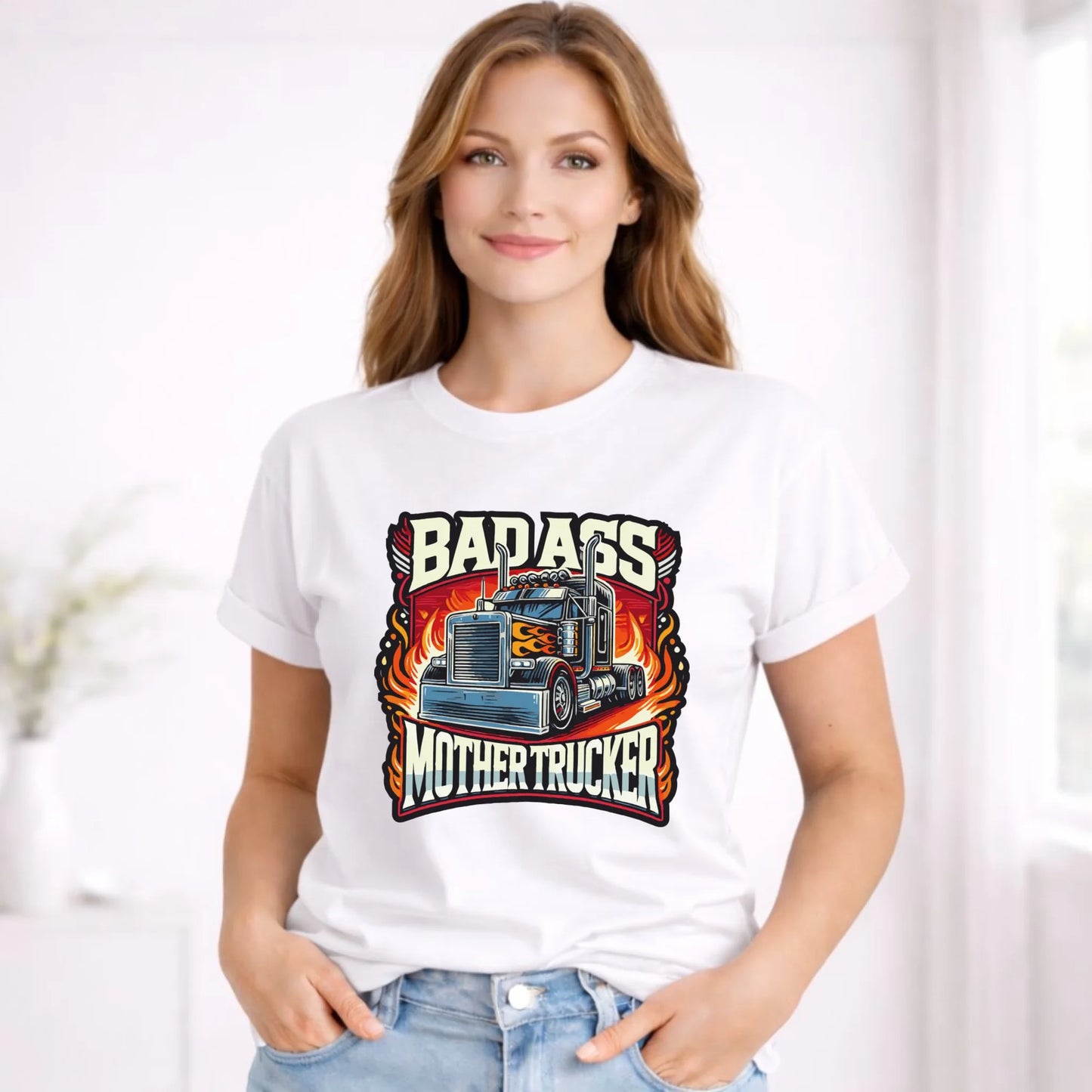 Koszulka damska dla kierowcy tira - Badass Mother Trucker ZKT04 - StoryCups.pl