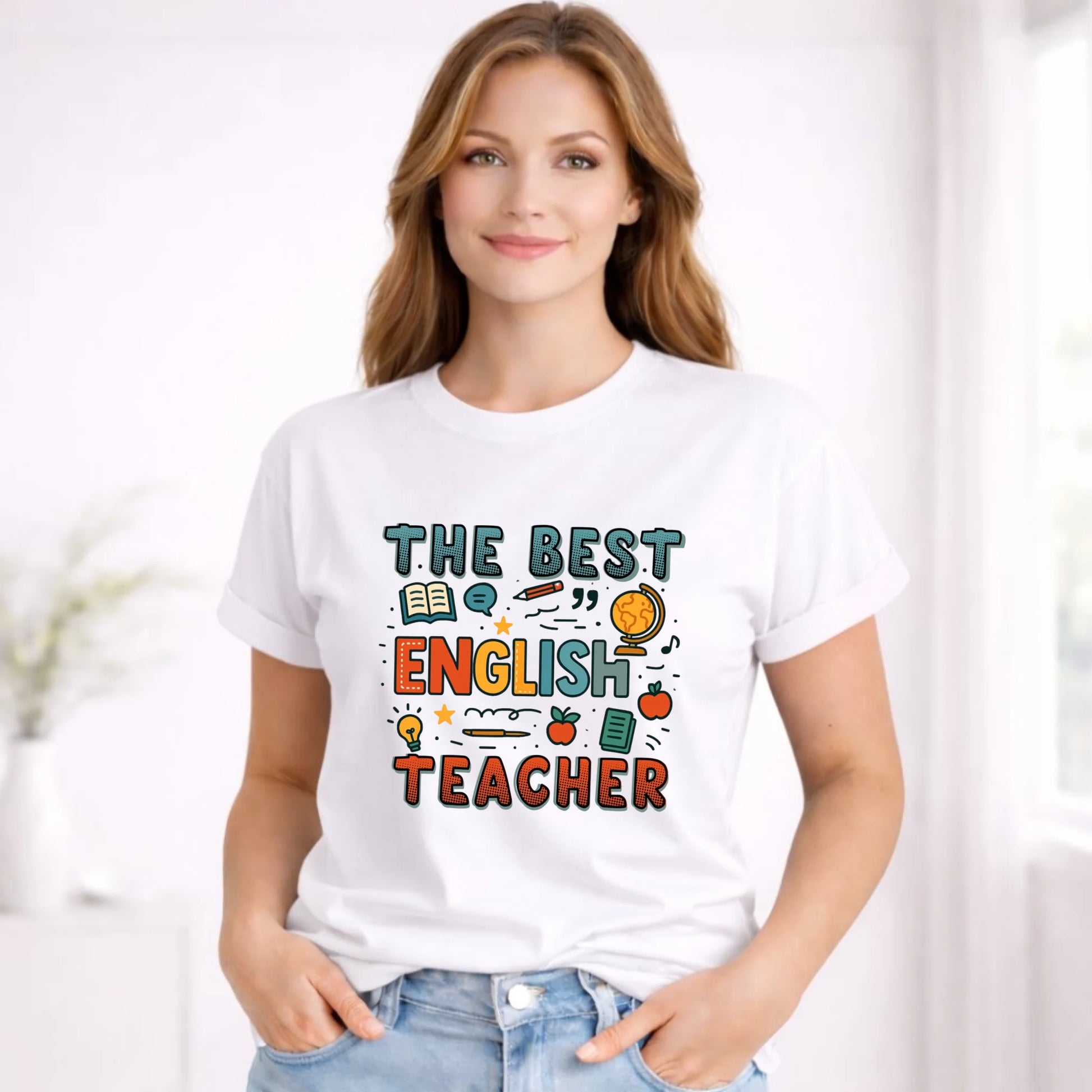 Koszulka damska dla nauczycielki angielskiego - The best english teacher N53 - StoryCups.pl