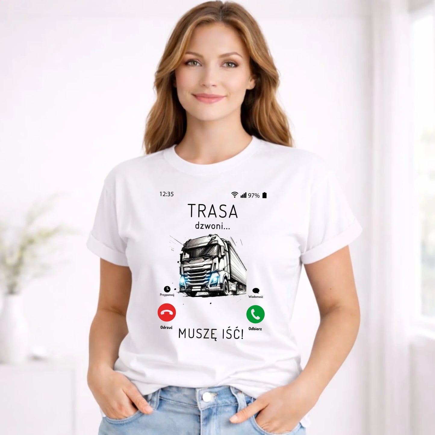 Koszulka damska dla kierowcy tira - Trasa dzwoni muszę iść ZKT03 - StoryCups.pl