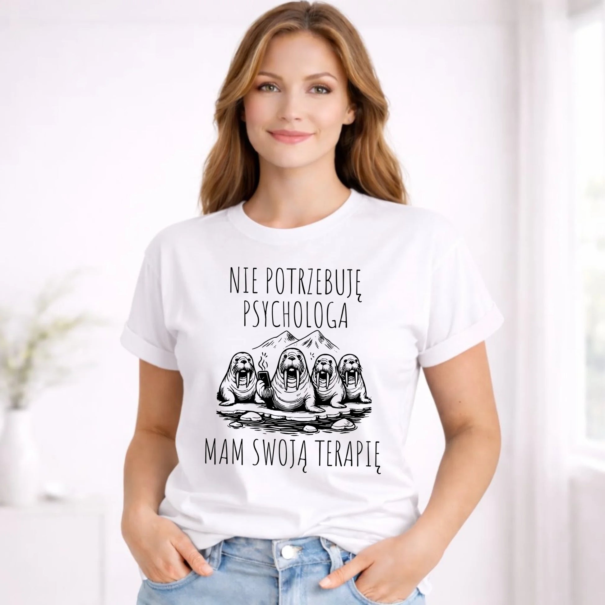 Koszulka damska - prezent dla morsa - Nie potrzebuję psychologa HM14 - StoryCups.pl