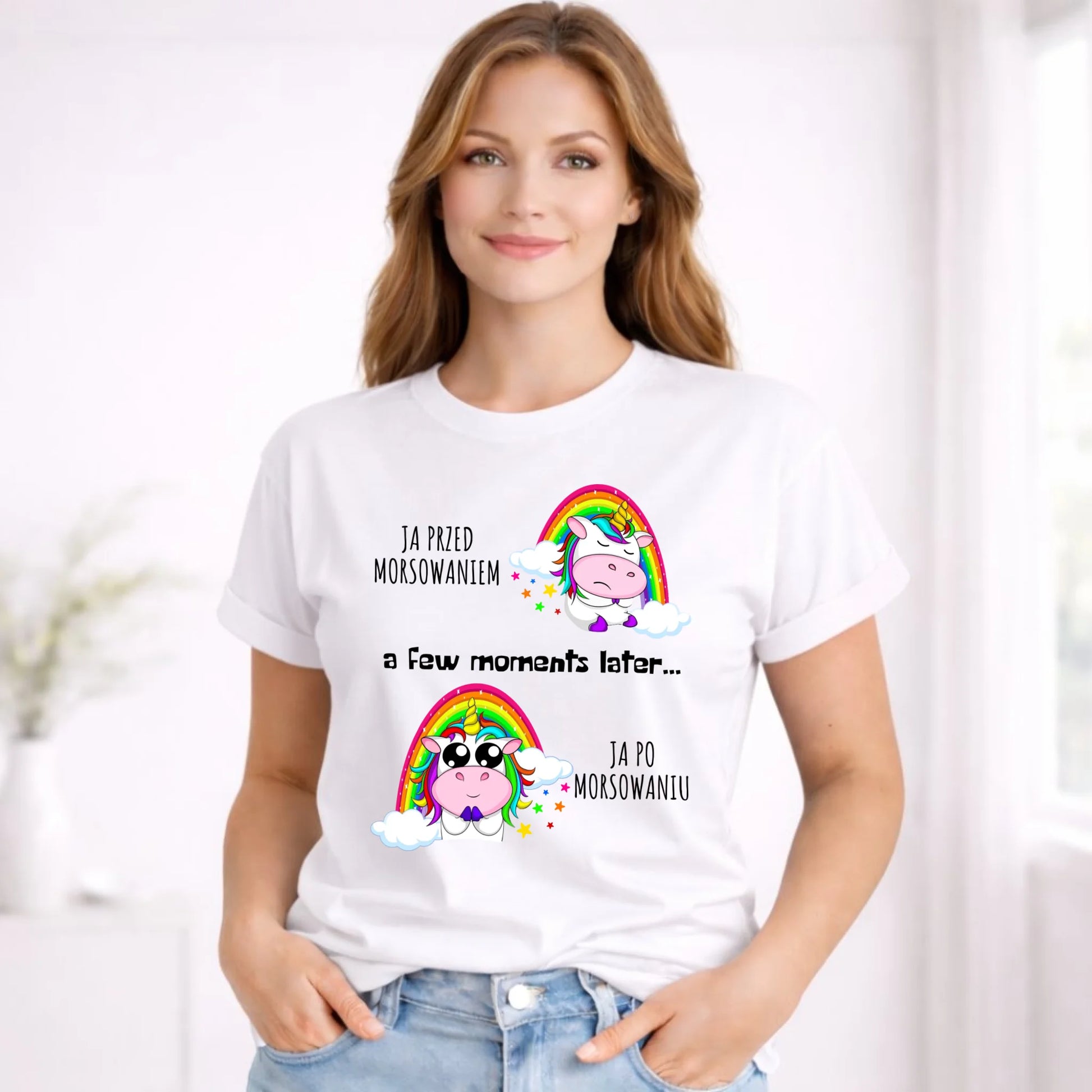 Koszulka damska - prezent dla morsa - Jednorożec - Ja po morsowaniu HM11 - StoryCups.pl