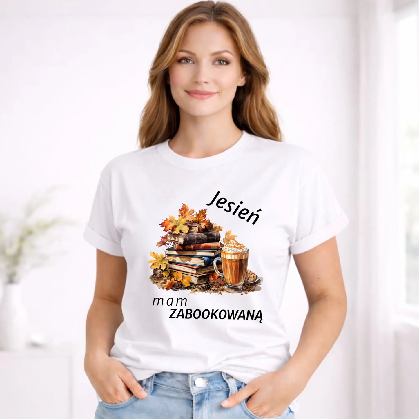 Koszulka damska jesienna - Jesień mam zabookowaną JS28 - StoryCups.pl