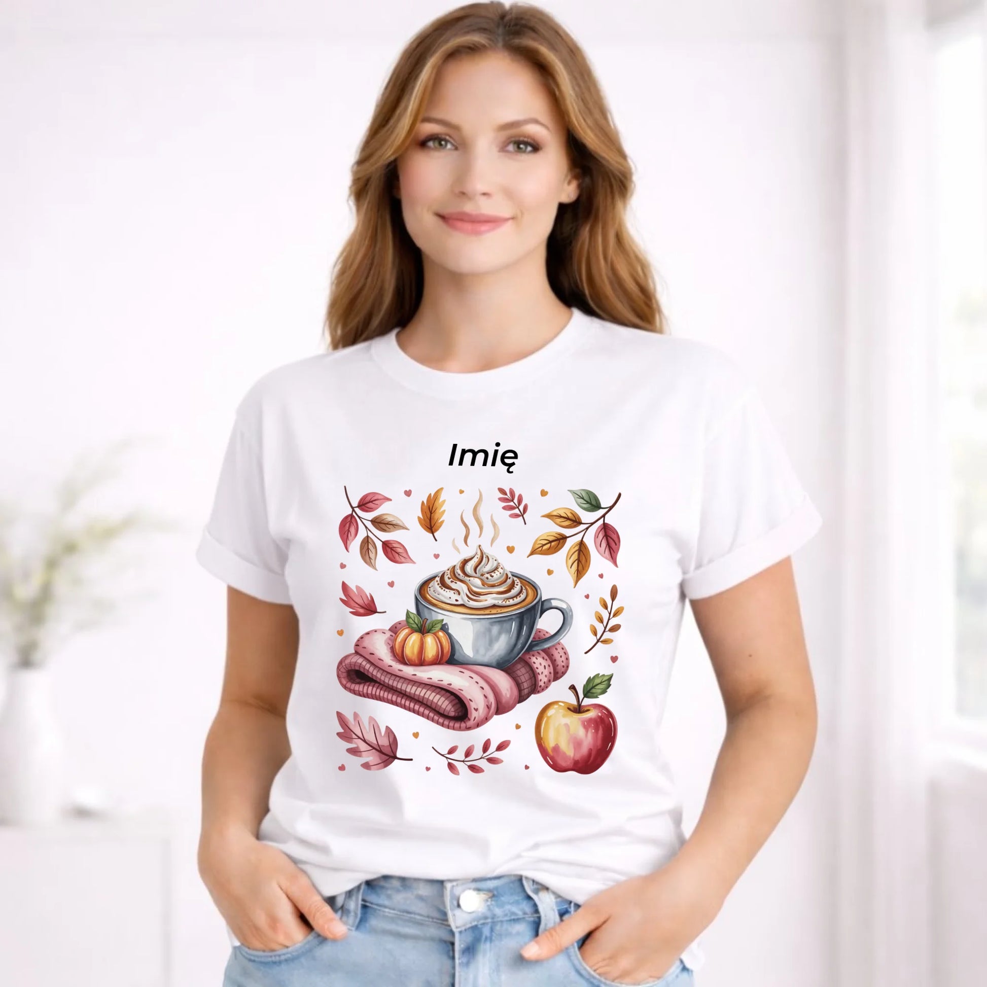 Koszulka damska jesienna - Przytulna jesień - personalizowana JS29 - StoryCups.pl