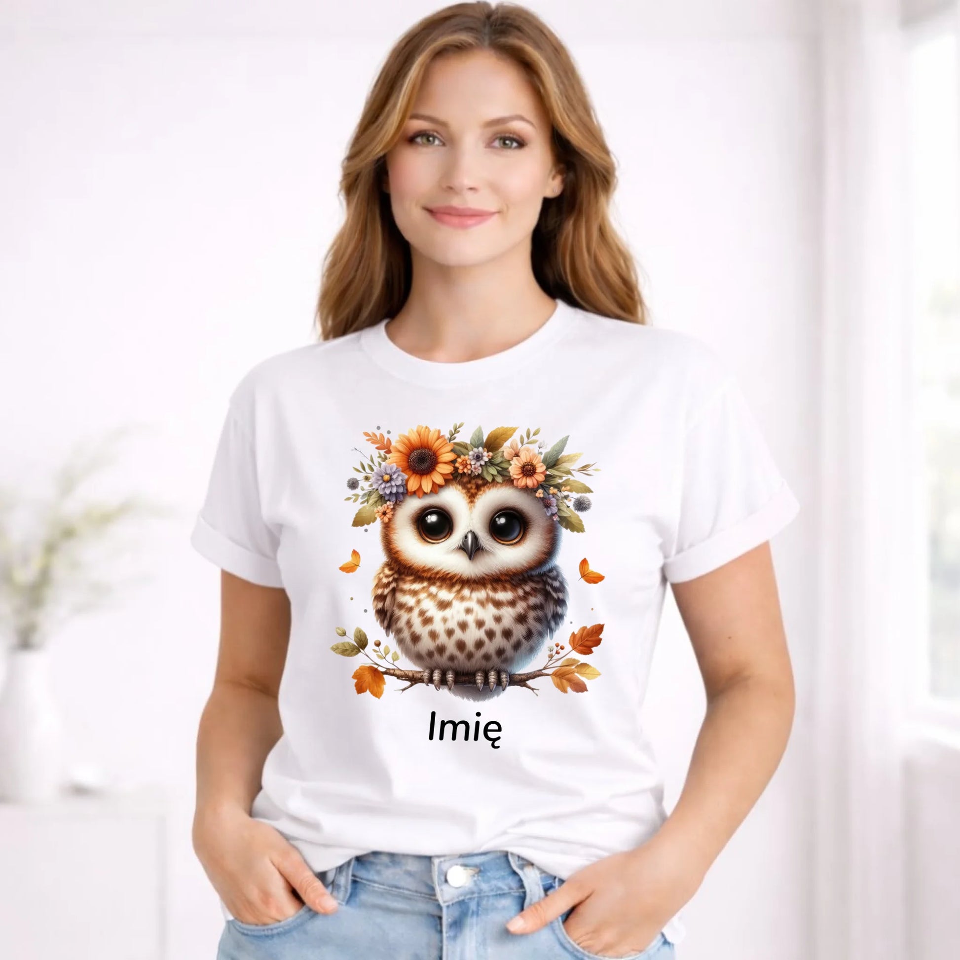 Koszulka damska jesienna - Sowa w kwiatach JS32 - StoryCups.pl