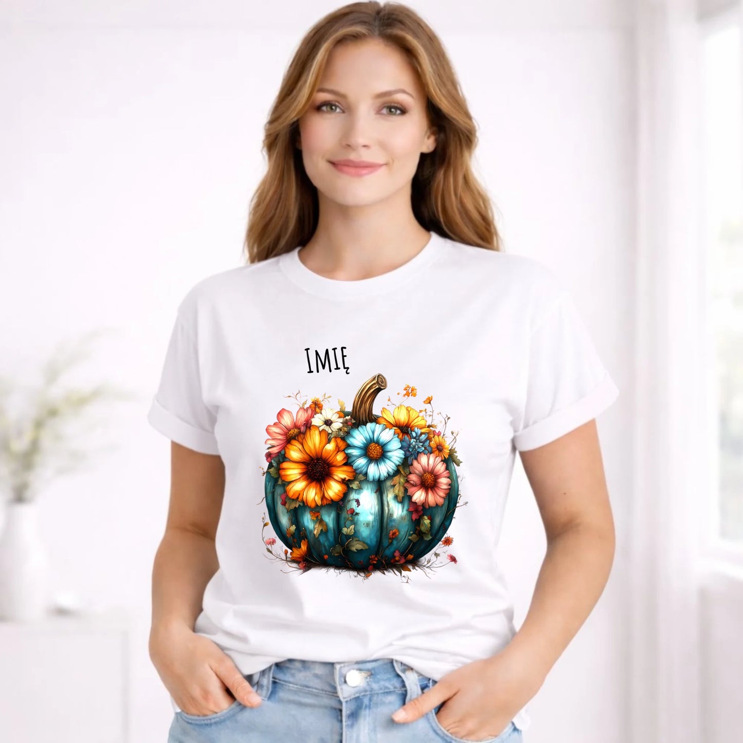 Koszulka damska jesienna - Kwiatowa dynia - personalizowana JS27 - StoryCups.pl