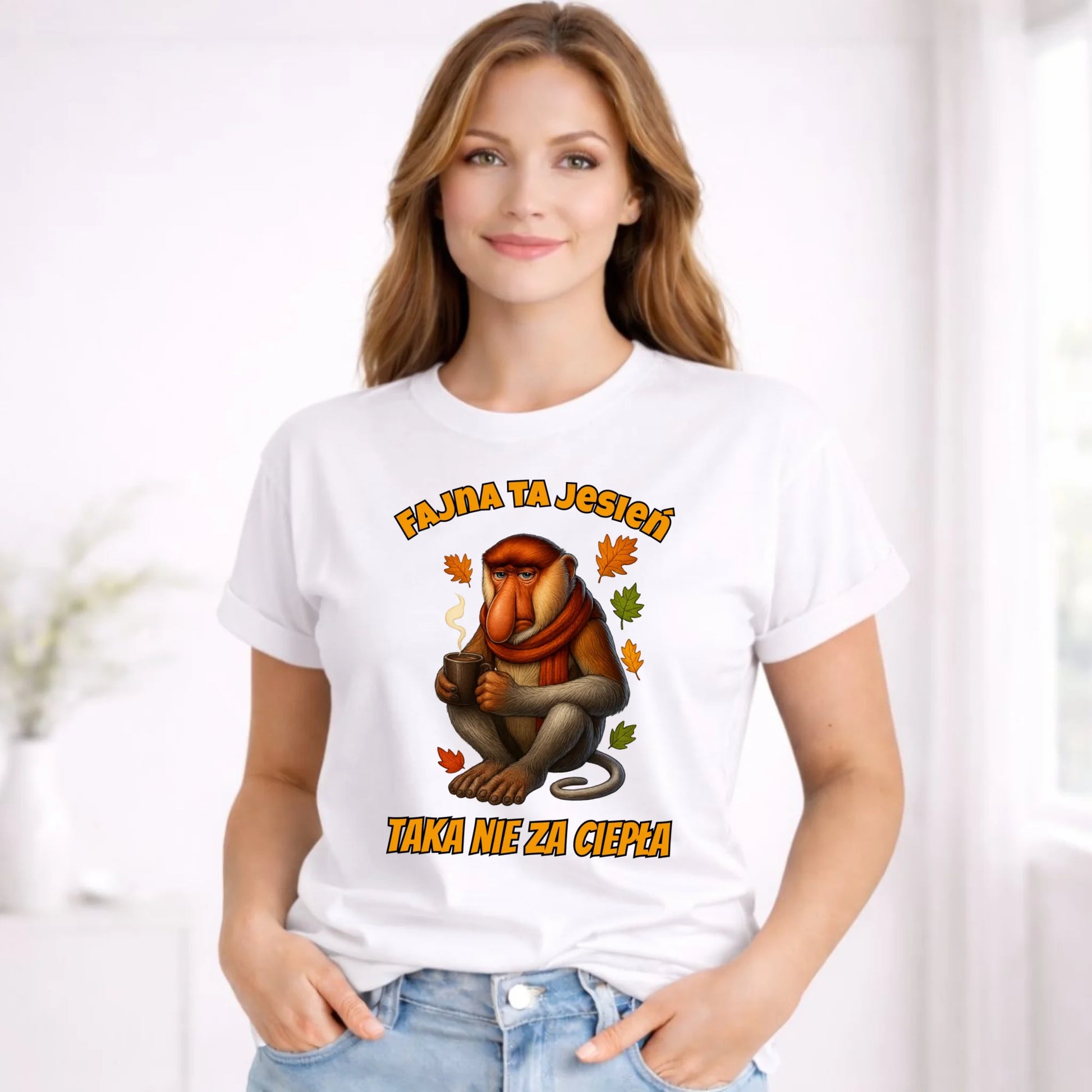 Koszulka damska jesienna - Janusz Nosacz - Fajna ta jesień, taka nie za ciepła JS21 - StoryCups.pl