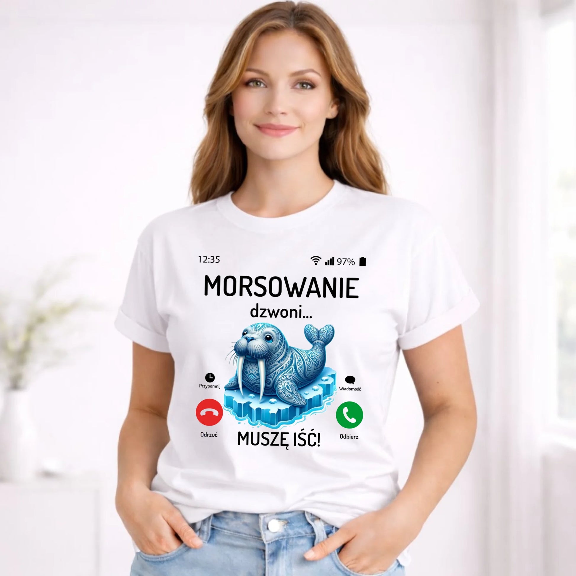 Koszulka damska - prezent dla morsa - Morsowanie dzwoni muszę iść - Mors HM04 - StoryCups.pl