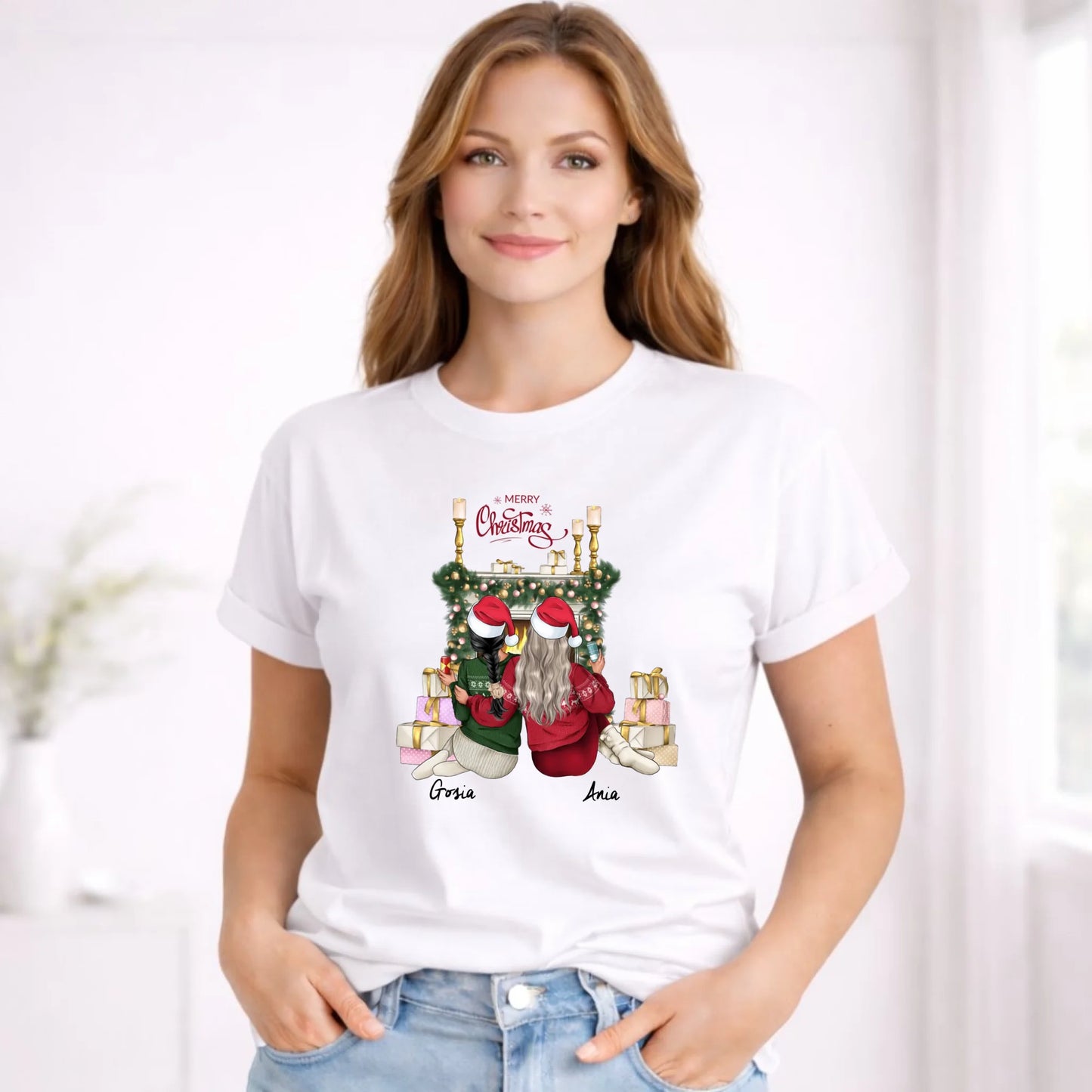 Koszulka damska świąteczna - prezent dla przyjaciółki - personalizowane postacie 2-4 osoby PR04 - StoryCups.pl