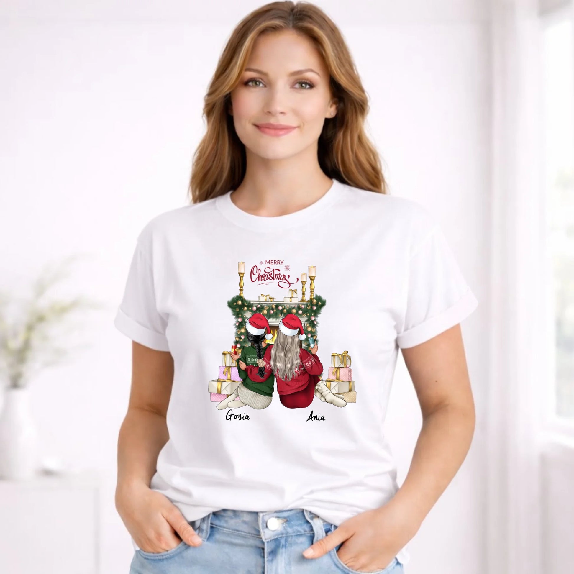 Koszulka damska świąteczna - prezent dla przyjaciółki - personalizowane postacie 2-4 osoby PR04 - StoryCups.pl