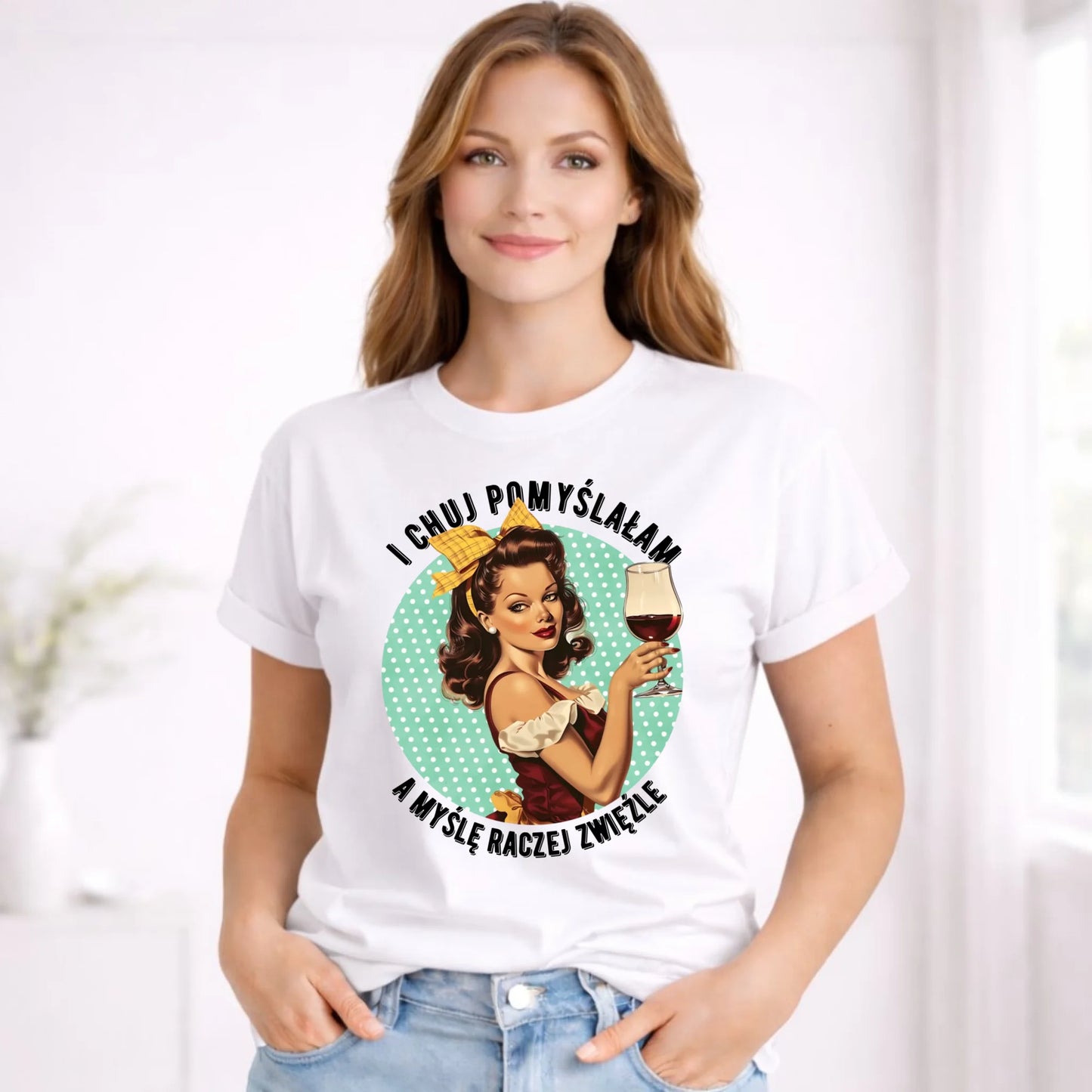 Koszulka damska retro - I ch*j pomyślałam, a myślę raczej zwięźle – bez cenzury DZ13 - StoryCups.pl