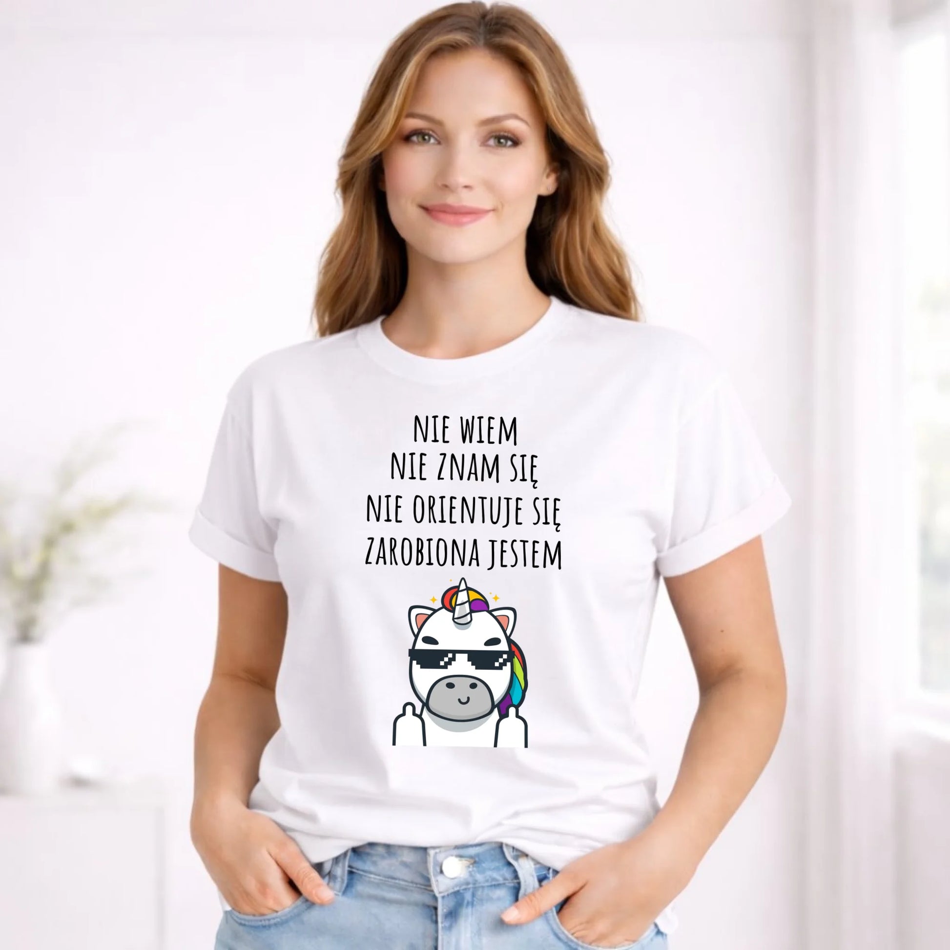 Koszulka damska - Nie wiem, nie znam się, zarobiona jestem DZ05 - StoryCups.pl