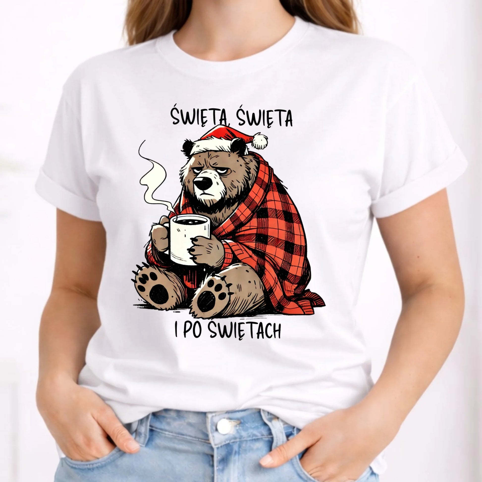 Koszulka damska świąteczna - Miś Święta, święta i po świętach BN16 - StoryCups.pl