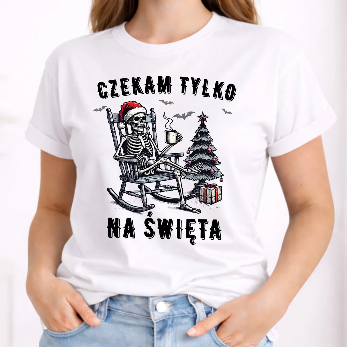 Koszulka damska świąteczna - Czekam tylko na święta BN56 - StoryCups.pl