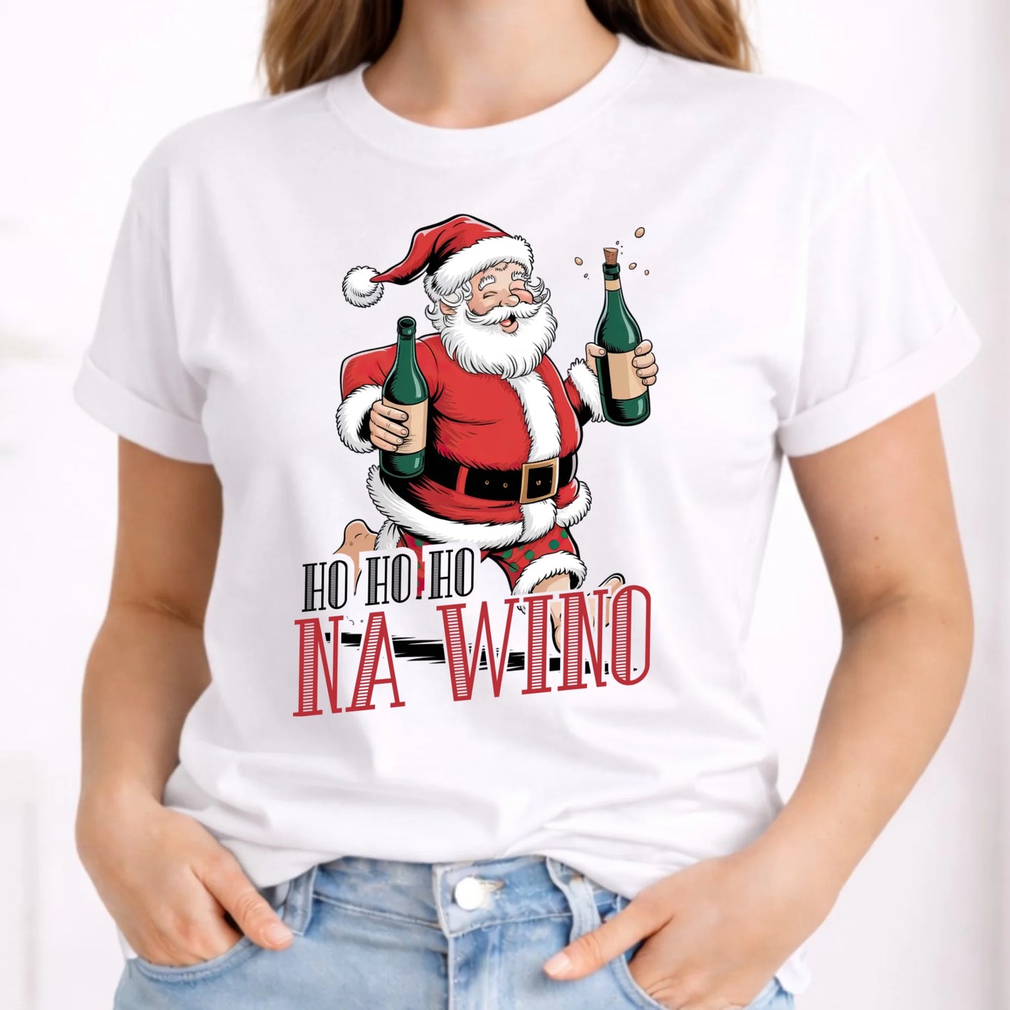 Koszulka damska świąteczna - Mikołaj Ho ho ho na wino BN61 - StoryCups.pl