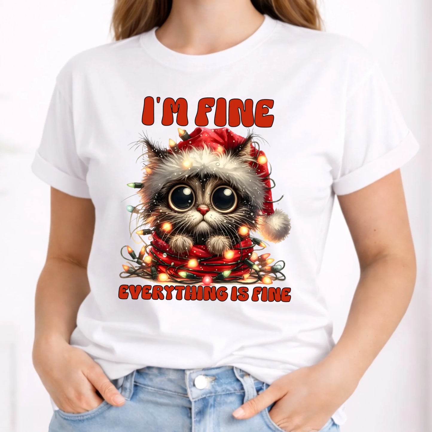 Koszulka damska świąteczna - Kotek I'm fine everything is fine BN67 - StoryCups.pl