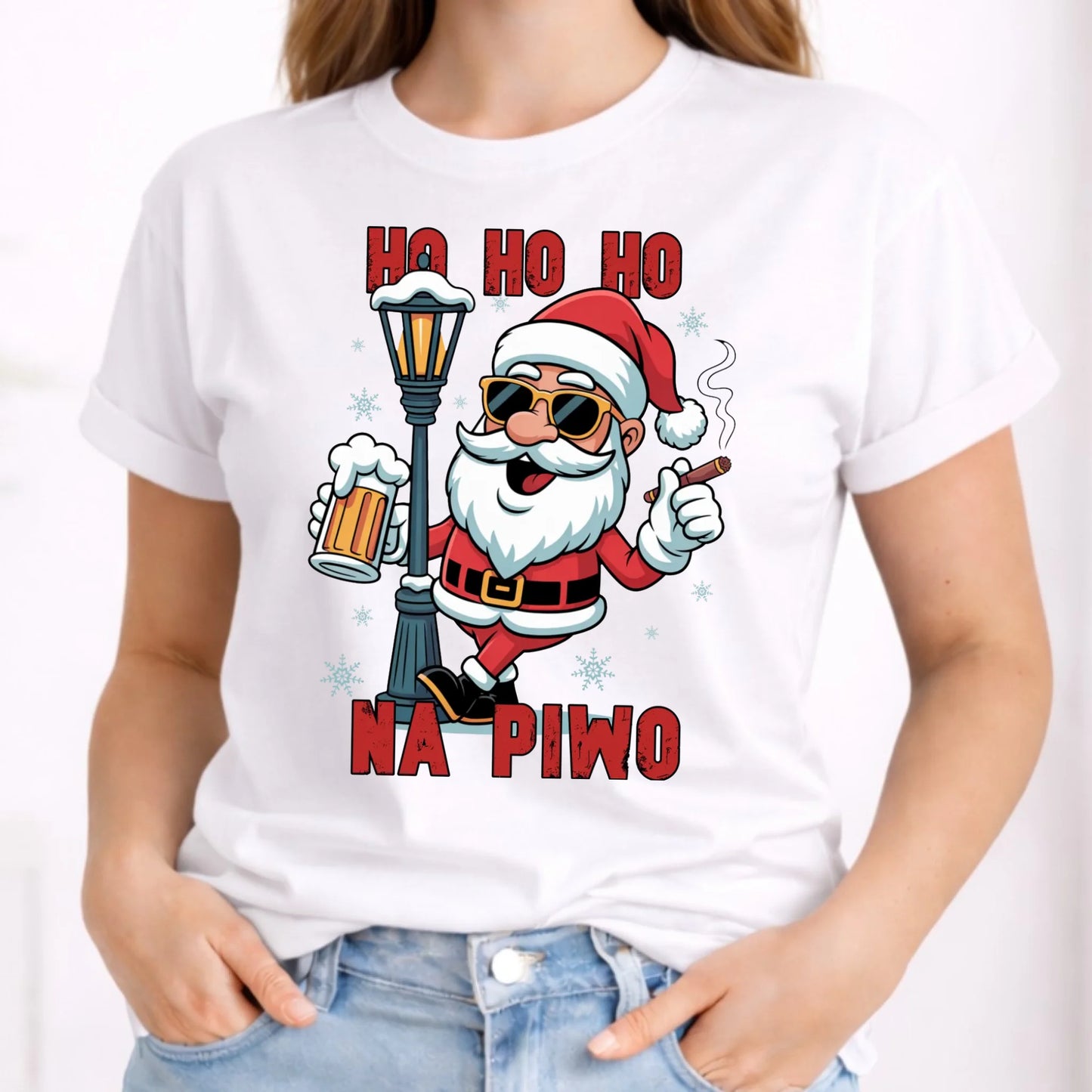 Koszulka damska świąteczna - Mikołaj Ho ho ho na piwo BN64 - StoryCups.pl