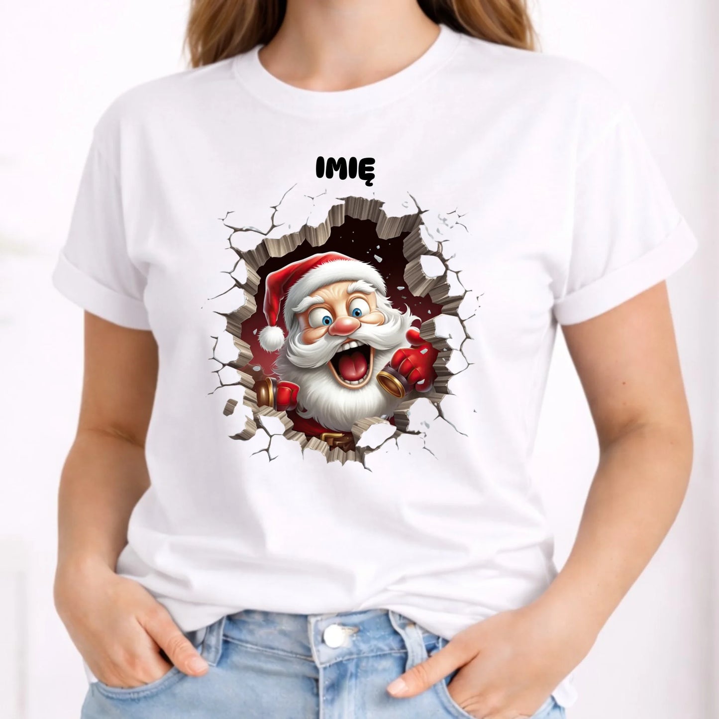 Koszulka damska świąteczna - Mikołaj 3D - personalizowana BN85 - StoryCups.pl