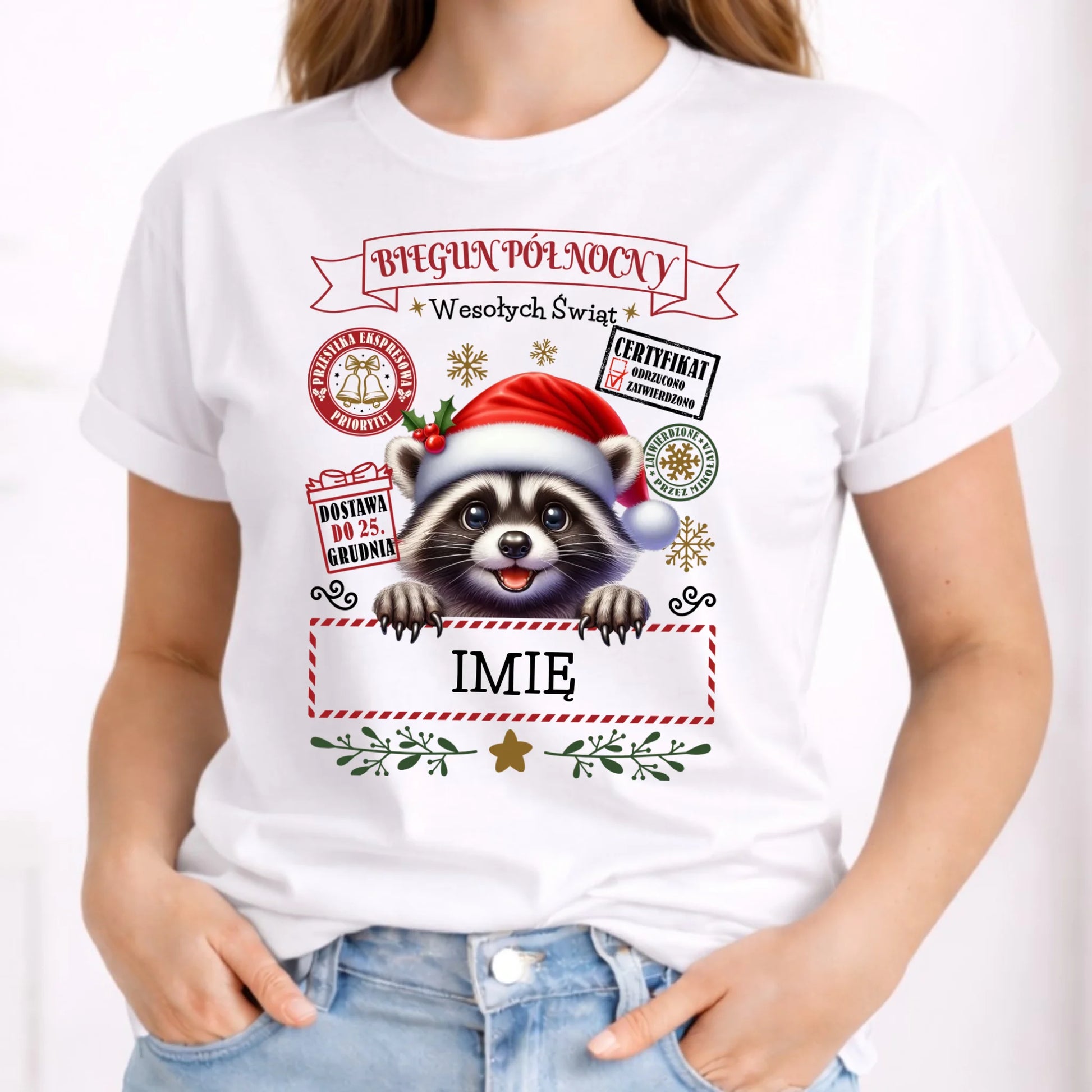 Koszulka damska świąteczna - Szop Paczka od Mikołaja - personalizowana BN145 - StoryCups.pl