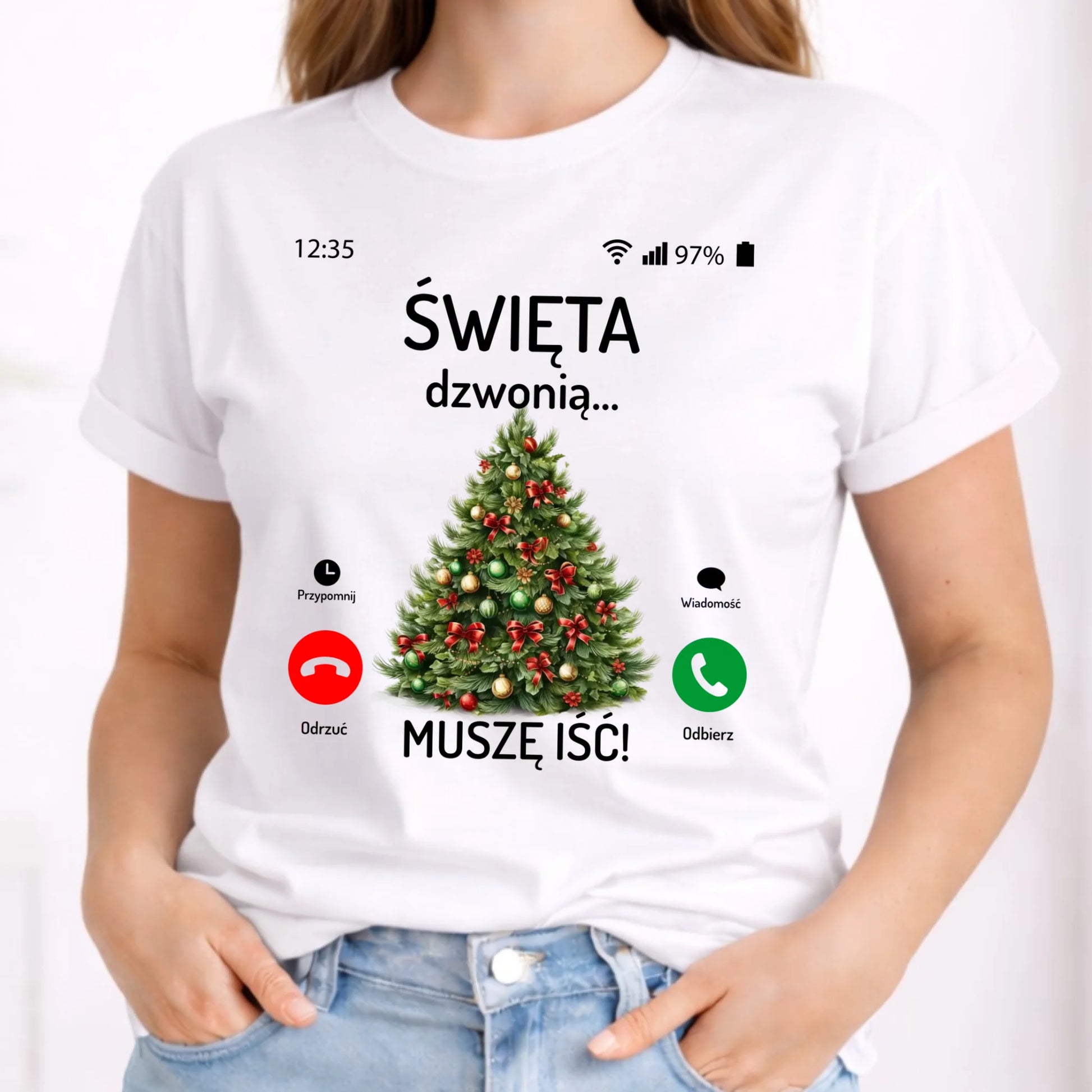 Koszulka damska świąteczna - Choinka Święta dzwonią muszę iść BN124 - StoryCups.pl