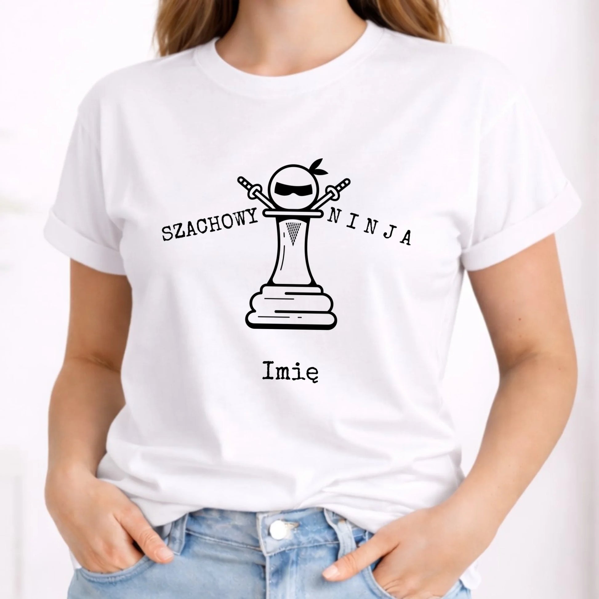 Koszulka damska dla szachisty - Szachowy ninja - personalizowana HSZ01 - StoryCups.pl