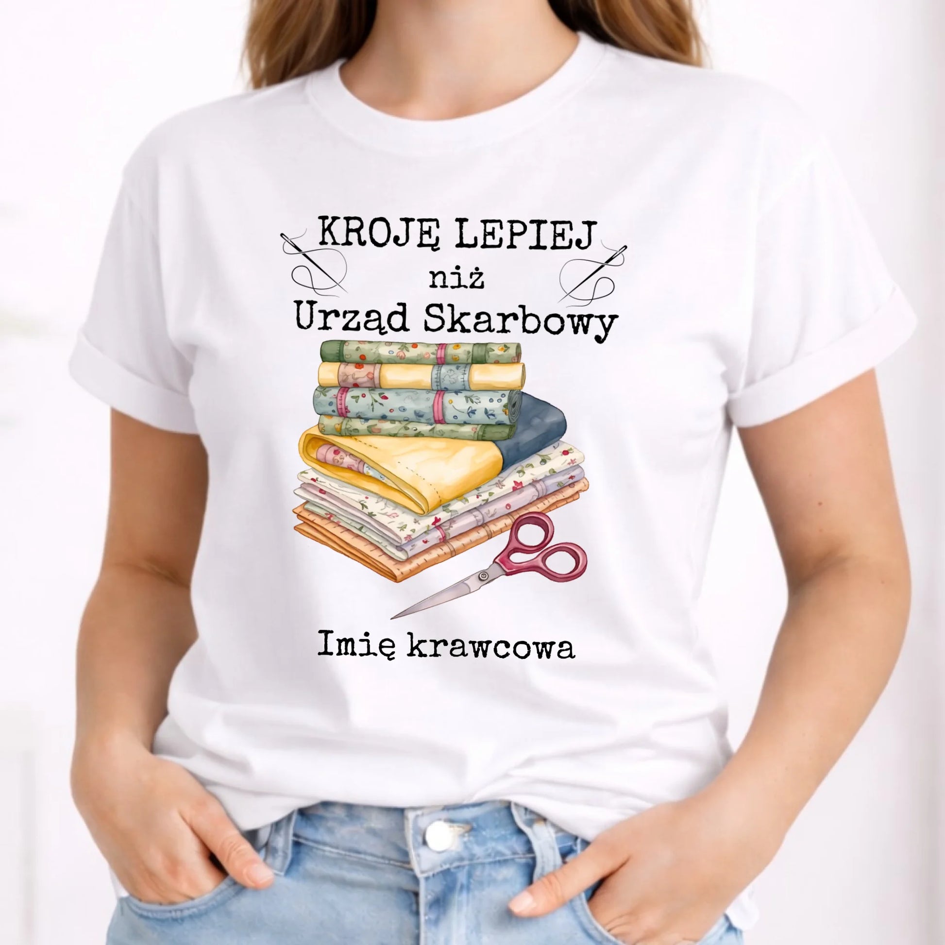 Koszulka damska szyciowa dla krawcowej - Kroję lepiej niż US - personalizowana HS33 - StoryCups.pl