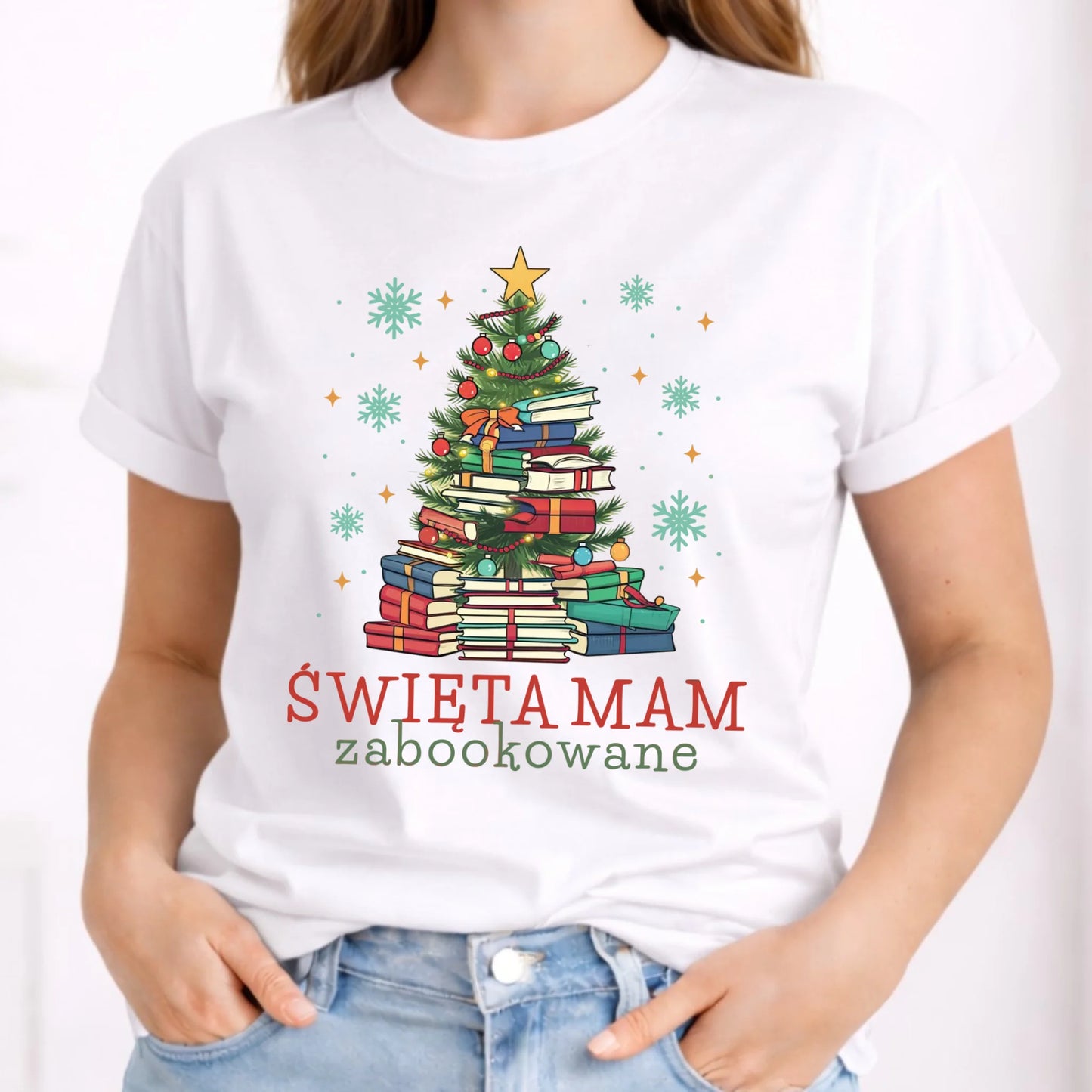 Koszulka damska świąteczna - Święta mam zabookowane BN05 - StoryCups.pl