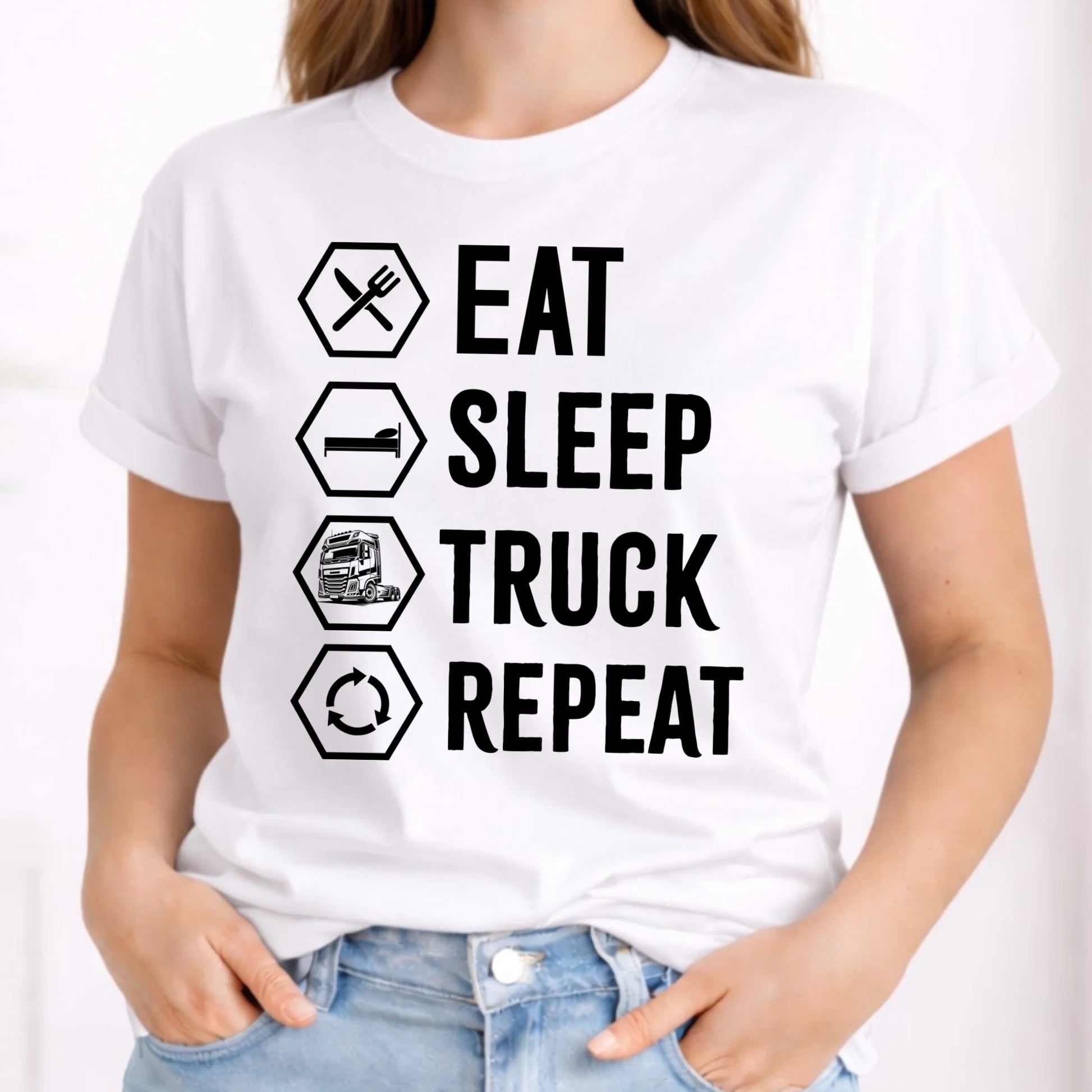 Koszulka damska dla kierowcy ciężarówki - Eat Sleep Truck Repeat ZKT05 - StoryCups.pl
