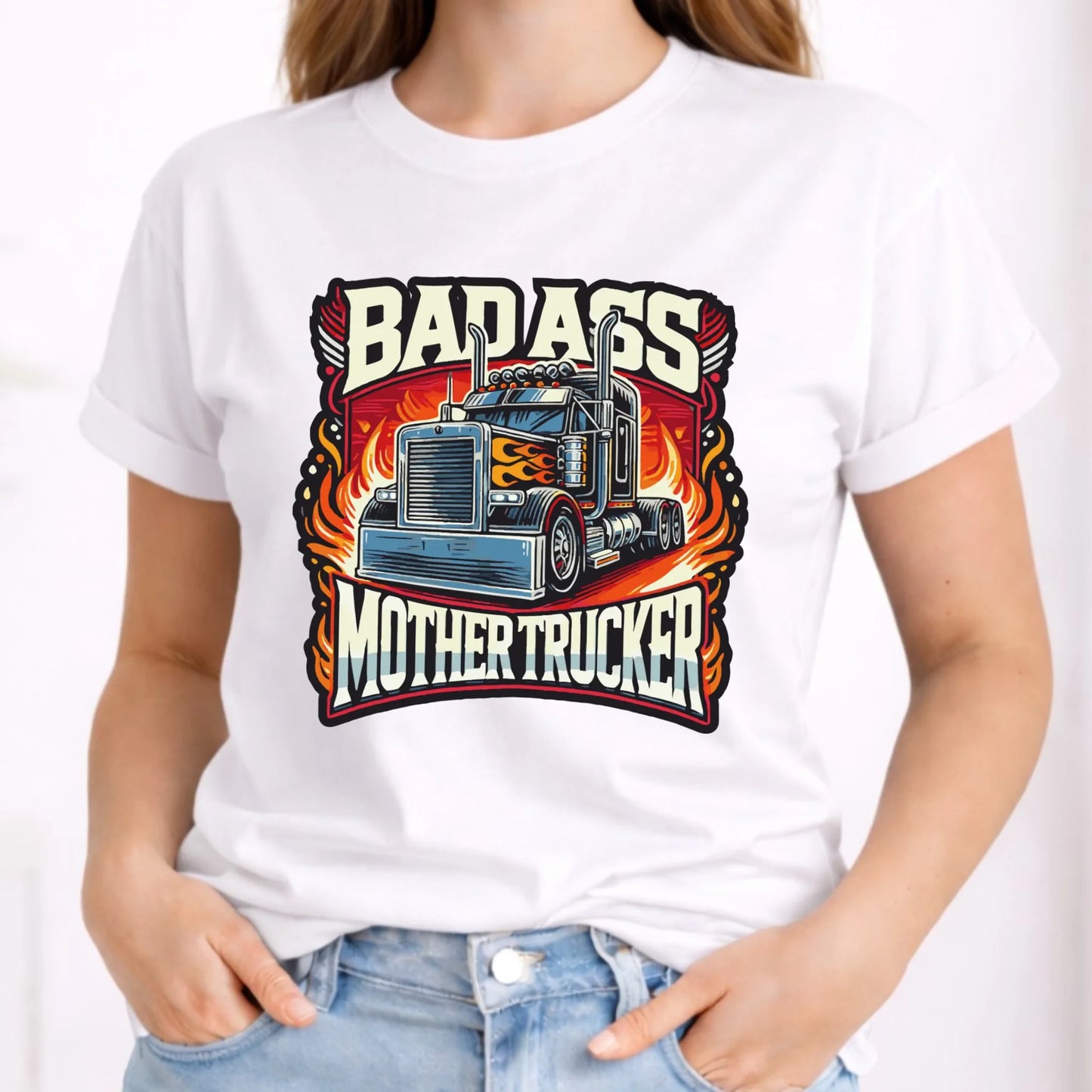 Koszulka damska dla kierowcy tira - Badass Mother Trucker ZKT04 - StoryCups.pl