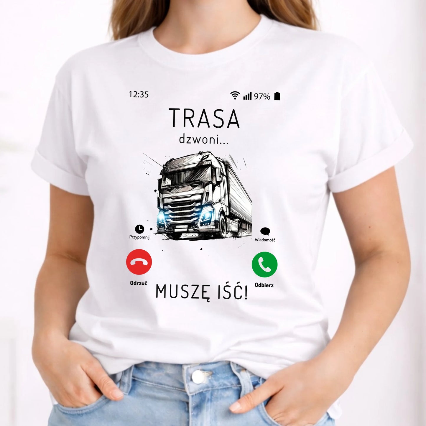 Koszulka damska dla kierowcy tira - Trasa dzwoni muszę iść ZKT03 - StoryCups.pl