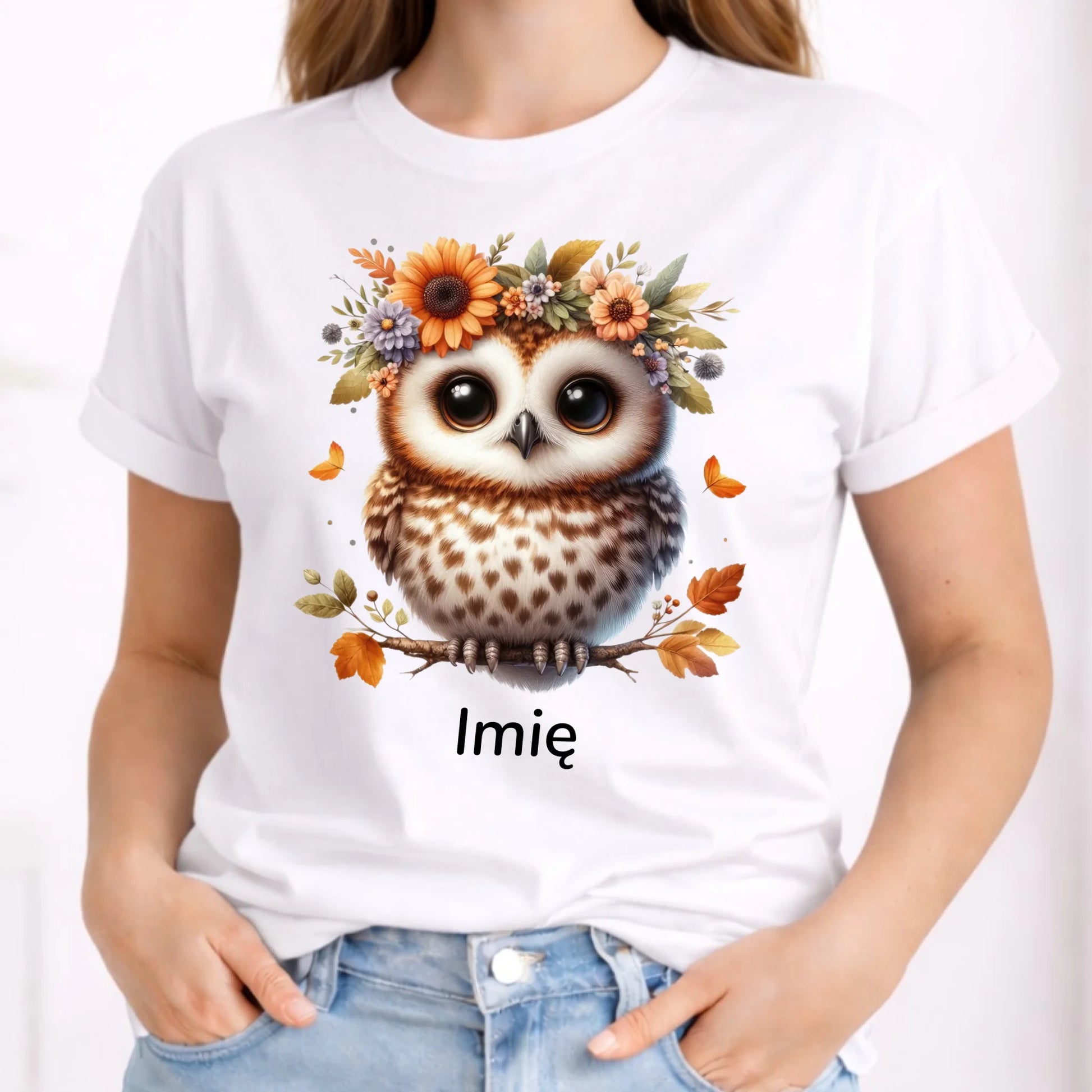 Koszulka damska jesienna - Sowa w kwiatach JS32 - StoryCups.pl