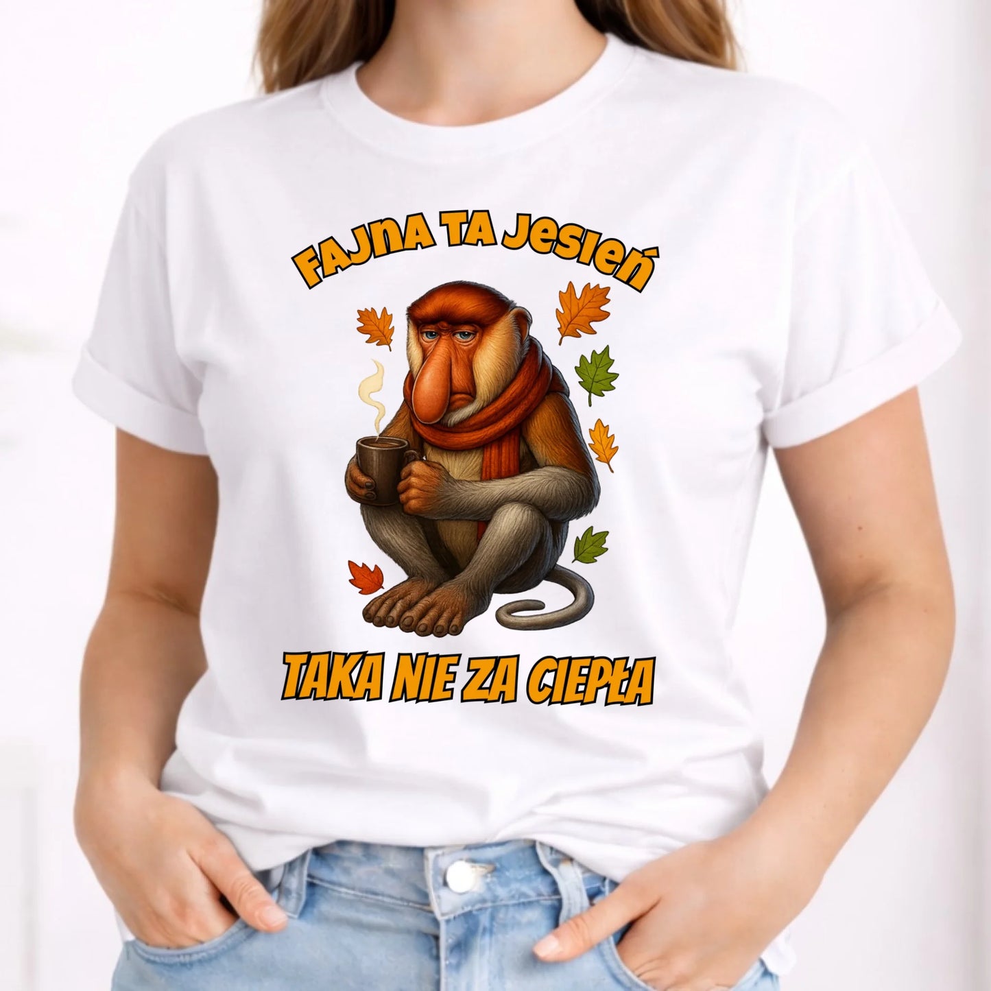 Koszulka damska jesienna - Janusz Nosacz - Fajna ta jesień, taka nie za ciepła JS21 - StoryCups.pl